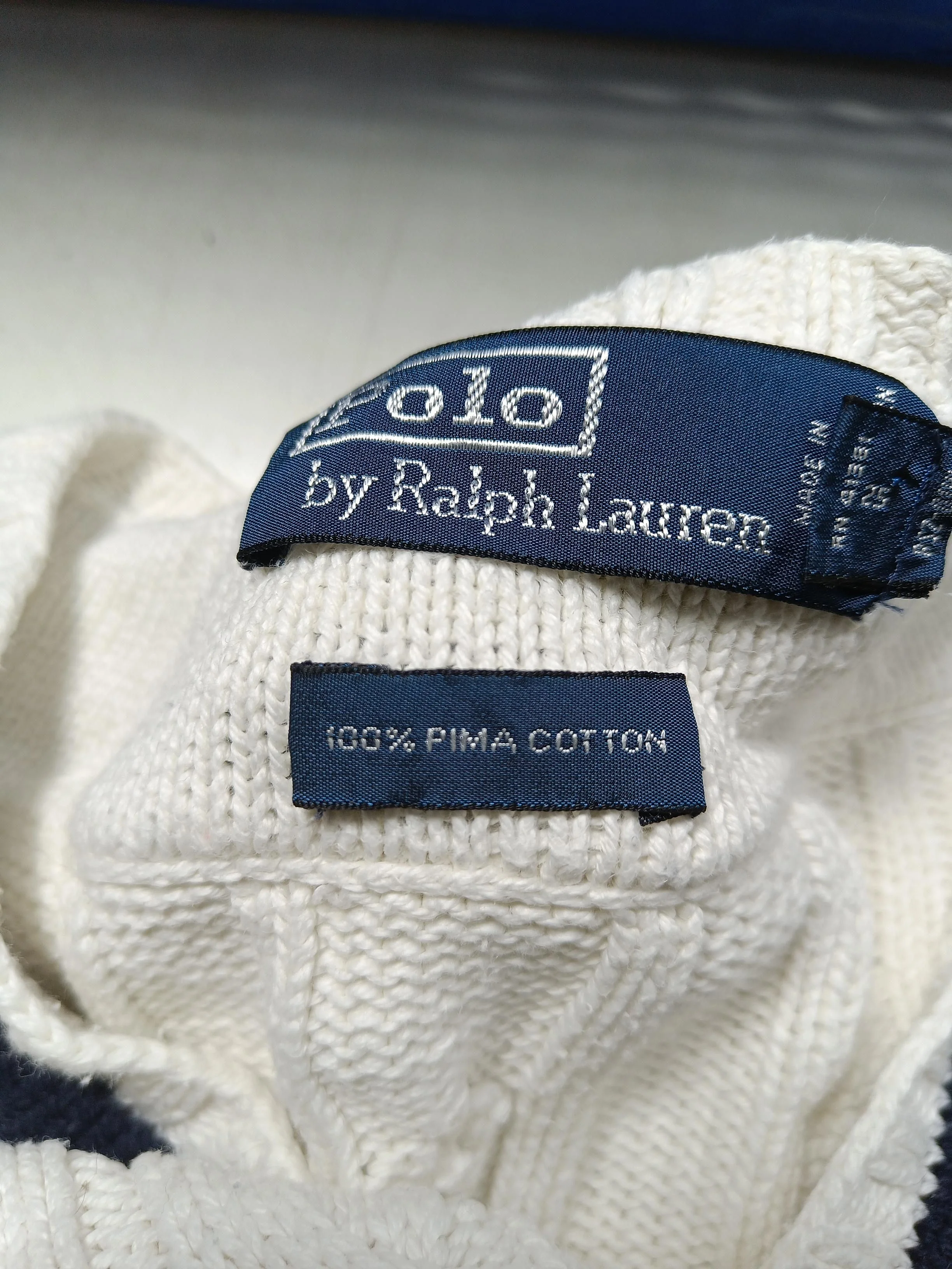 Ralph Lauren Men's Jumper L Cream 100% Cotton V-Neck Pullover - Image 7