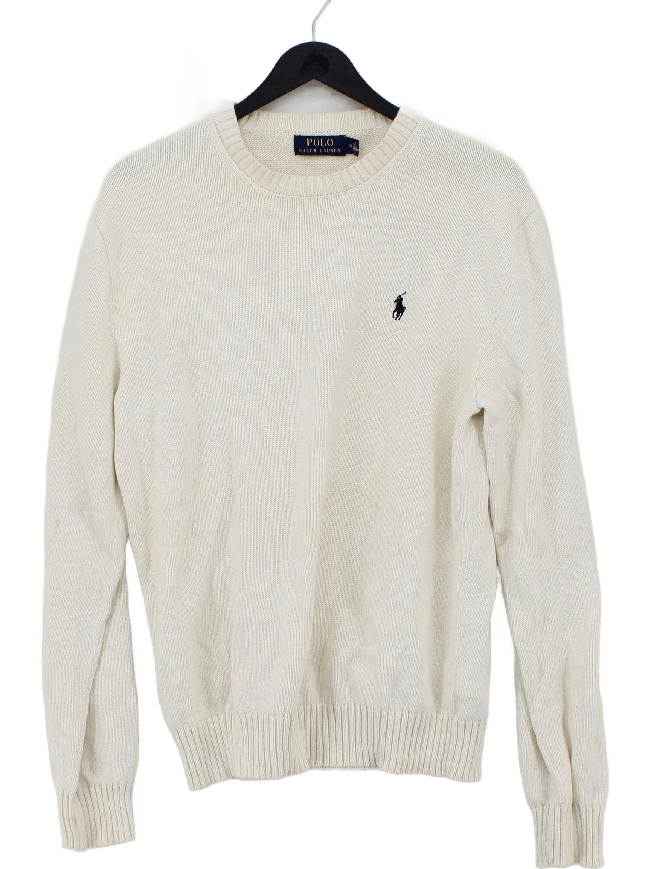 Ralph Lauren Men's Jumper M Cream 100% Cotton Crew Neck Pullover