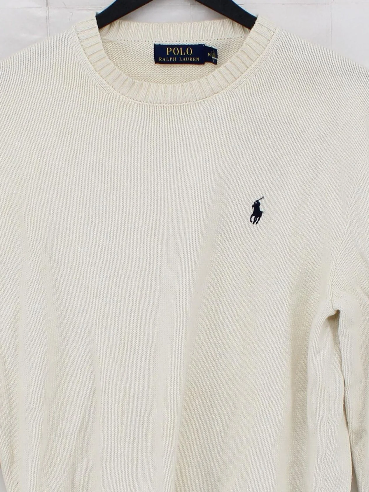 Ralph Lauren Men's Jumper M Cream 100% Cotton Crew Neck Pullover - Image 3