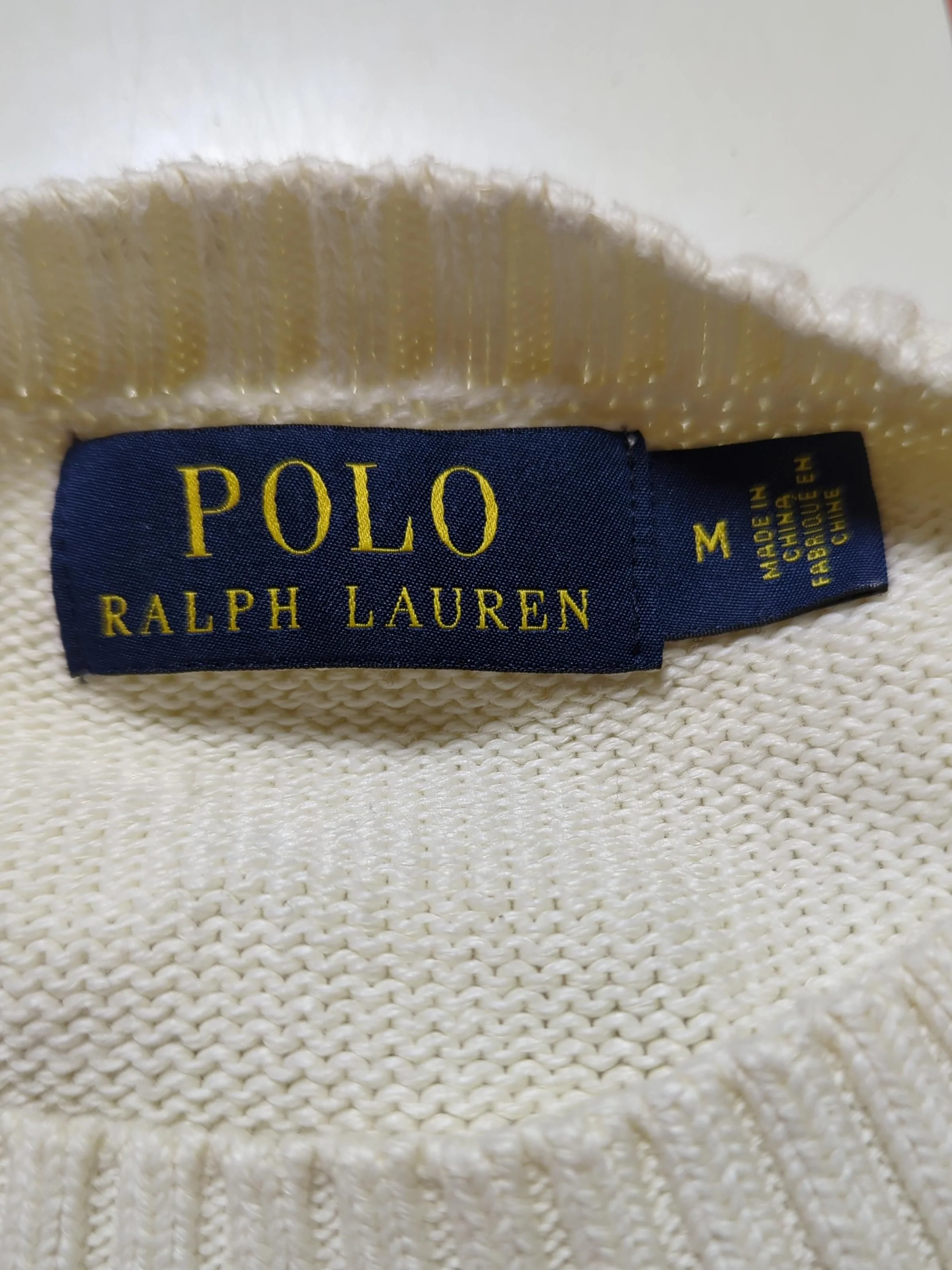 Ralph Lauren Men's Jumper M Cream 100% Cotton Crew Neck Pullover - Image 5