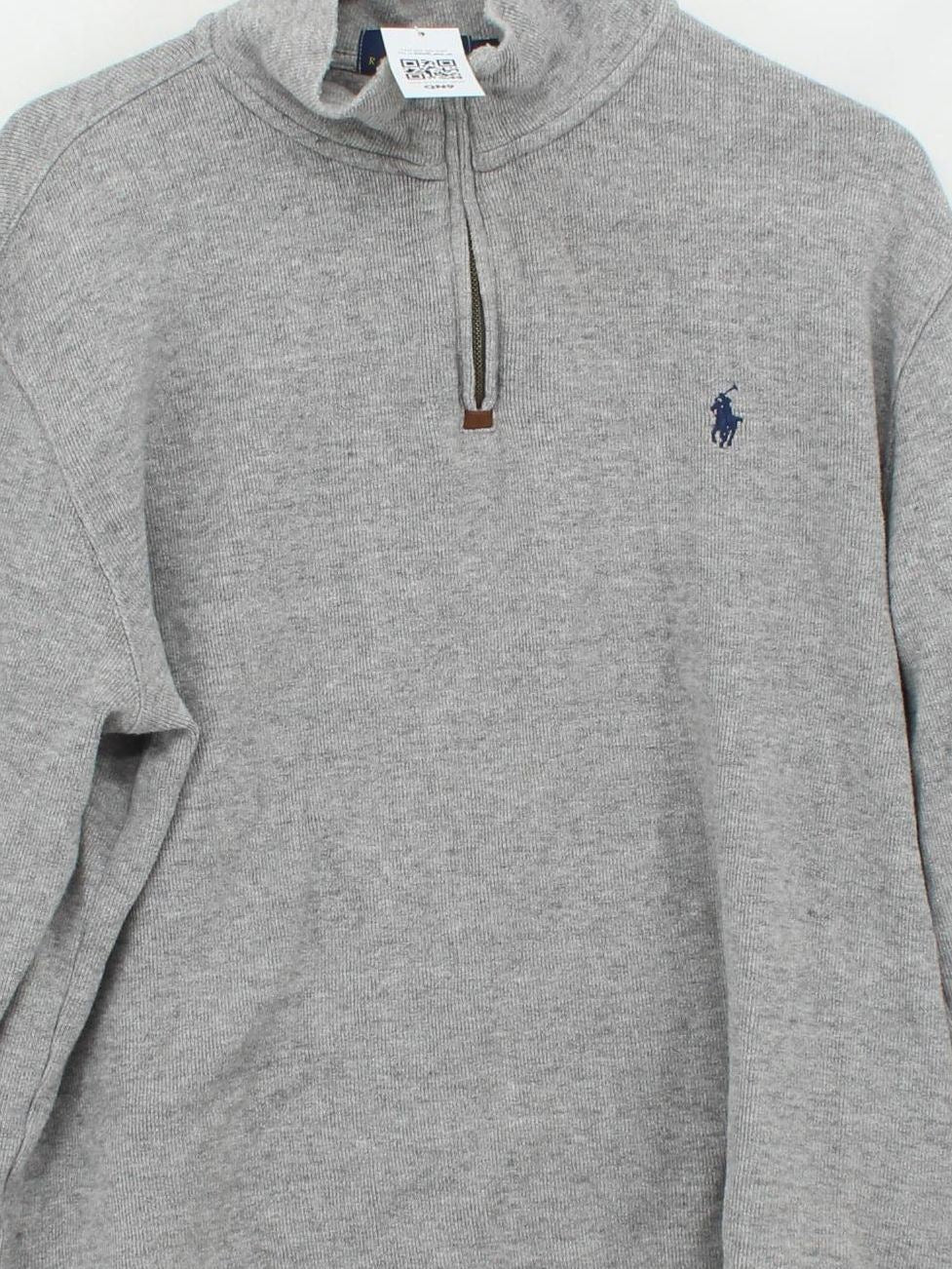 Ralph Lauren Men's Jumper M Grey 100% Cotton Mock Neck Pullover - Image 3