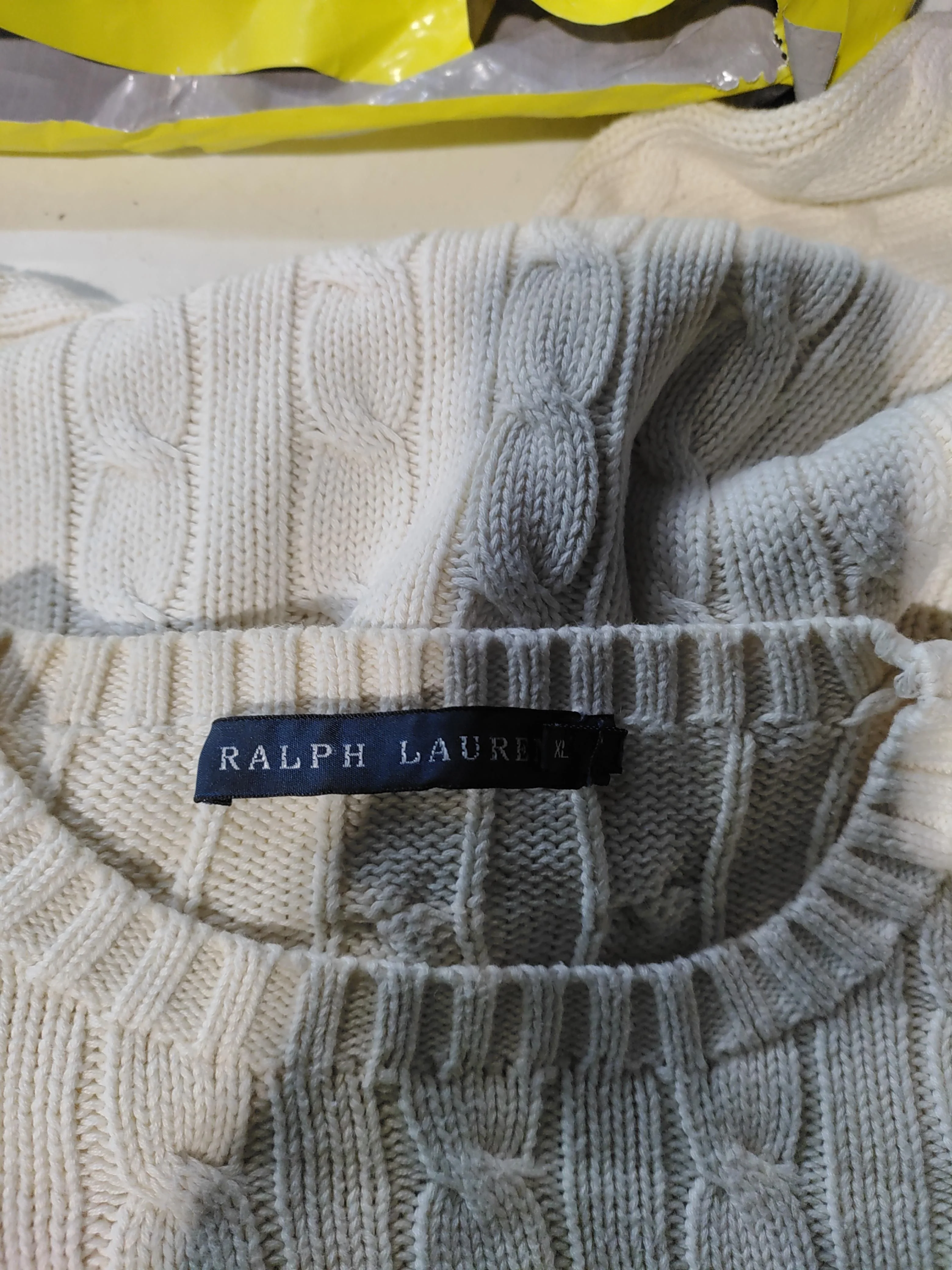 Ralph Lauren Men's Jumper XL Cream 100% Cotton Round Neck Pullover - Image 5