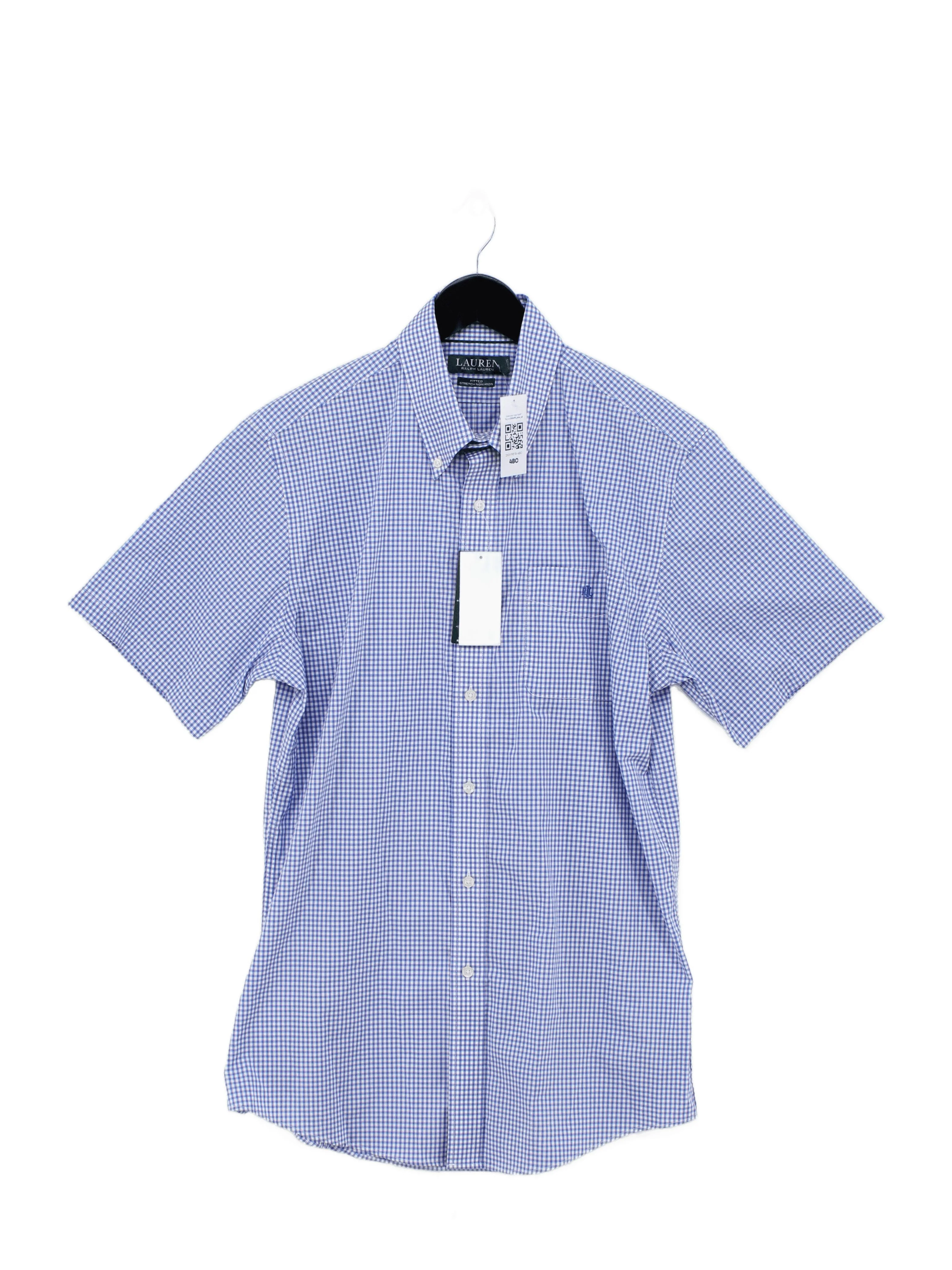Ralph Lauren Men's Shirt Collar: 16 in Blue Checkered Cotton with Elastane Basic