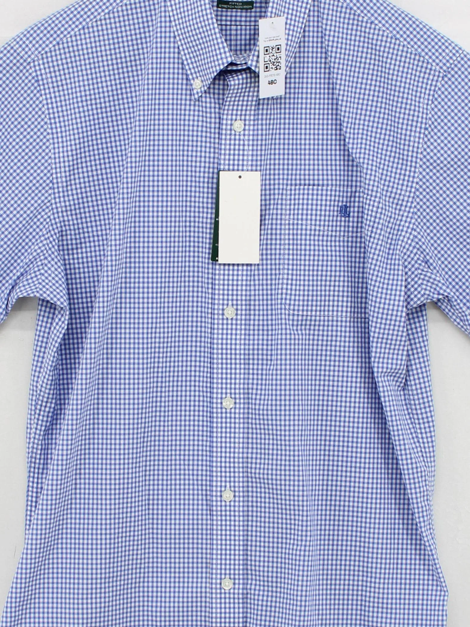 Ralph Lauren Men's Shirt Collar: 16 in Blue Checkered Cotton with Elastane Basic - Image 3