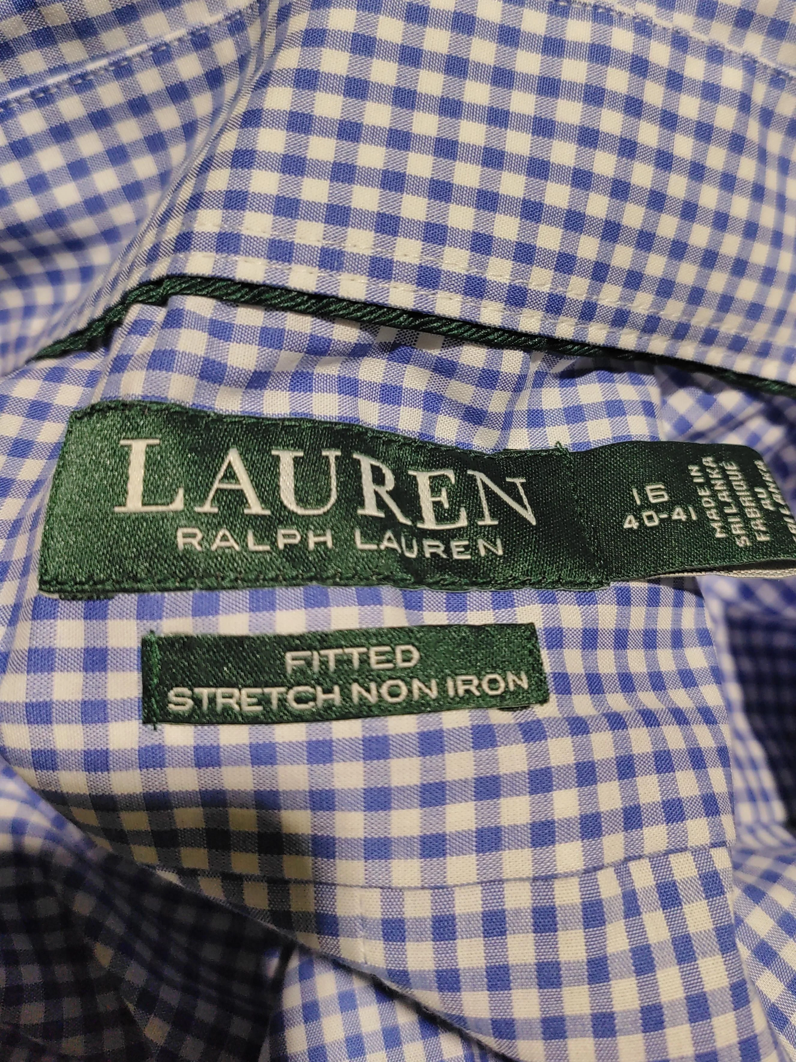 Ralph Lauren Men's Shirt Collar: 16 in Blue Checkered Cotton with Elastane Basic - Image 5