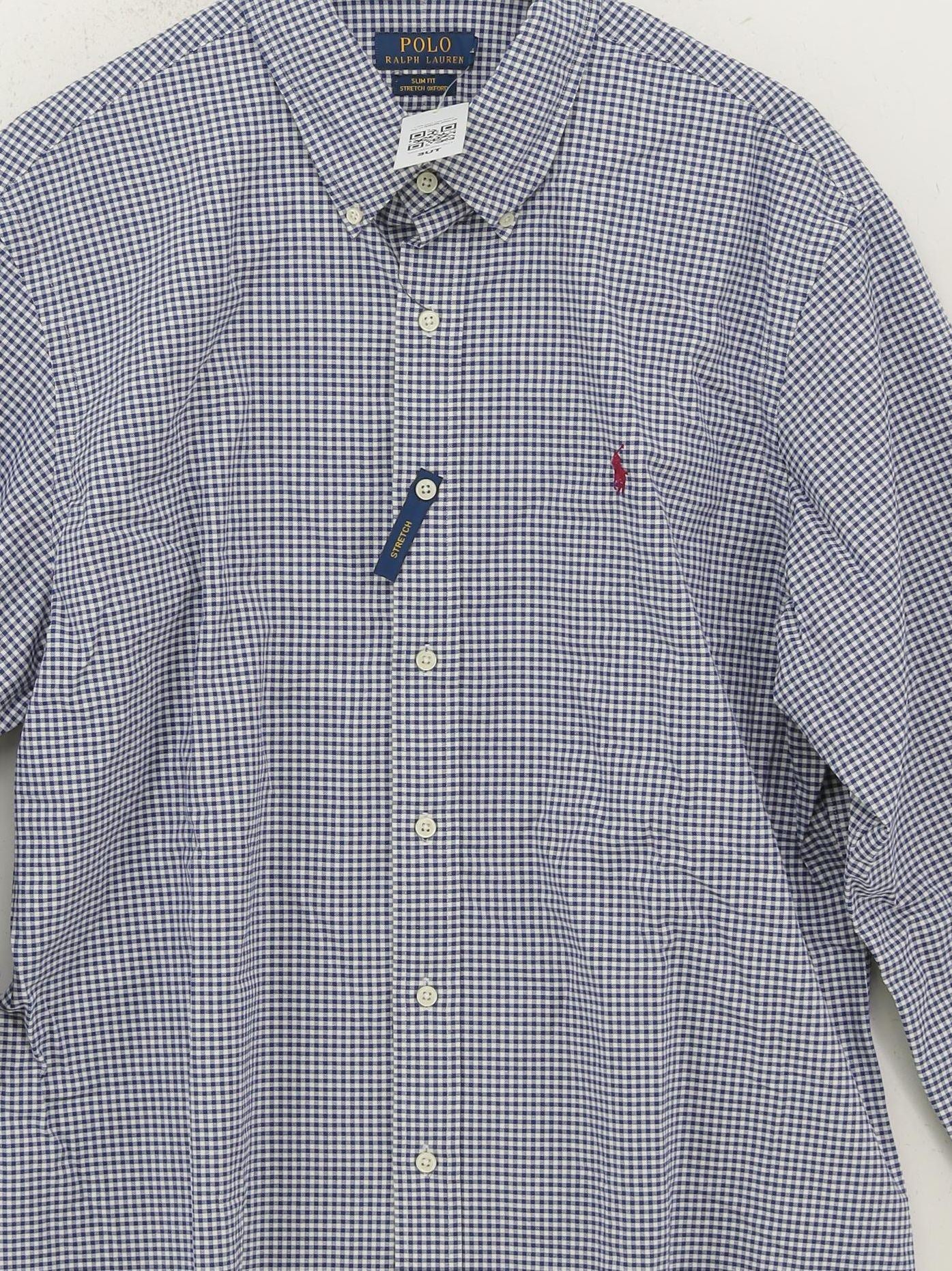 Ralph Lauren Men's Shirt XL Blue Checkered Cotton with Elastane Basic - Image 3