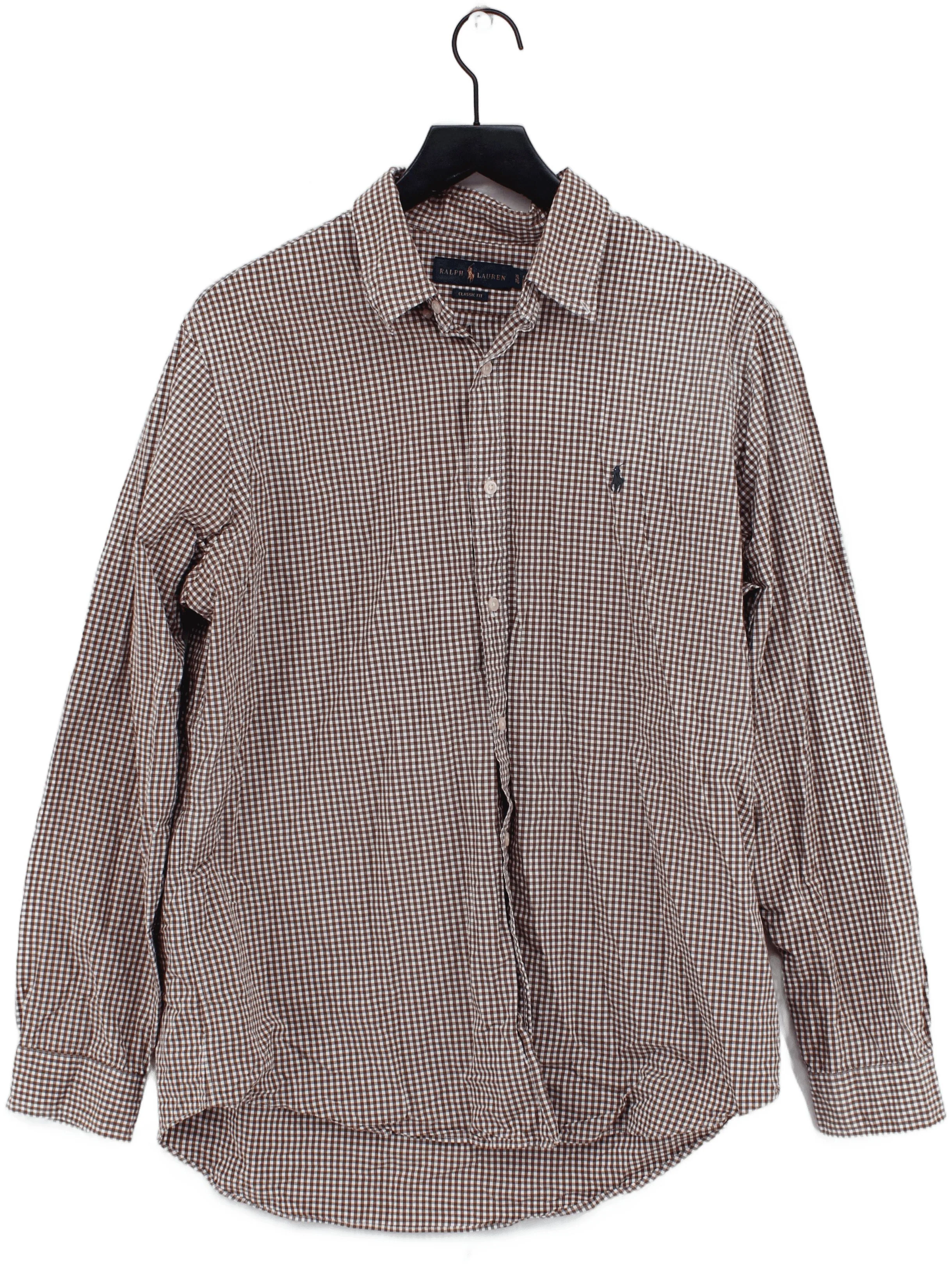 Ralph Lauren Men's Shirt XL Brown Checkered 100% Cotton Basic