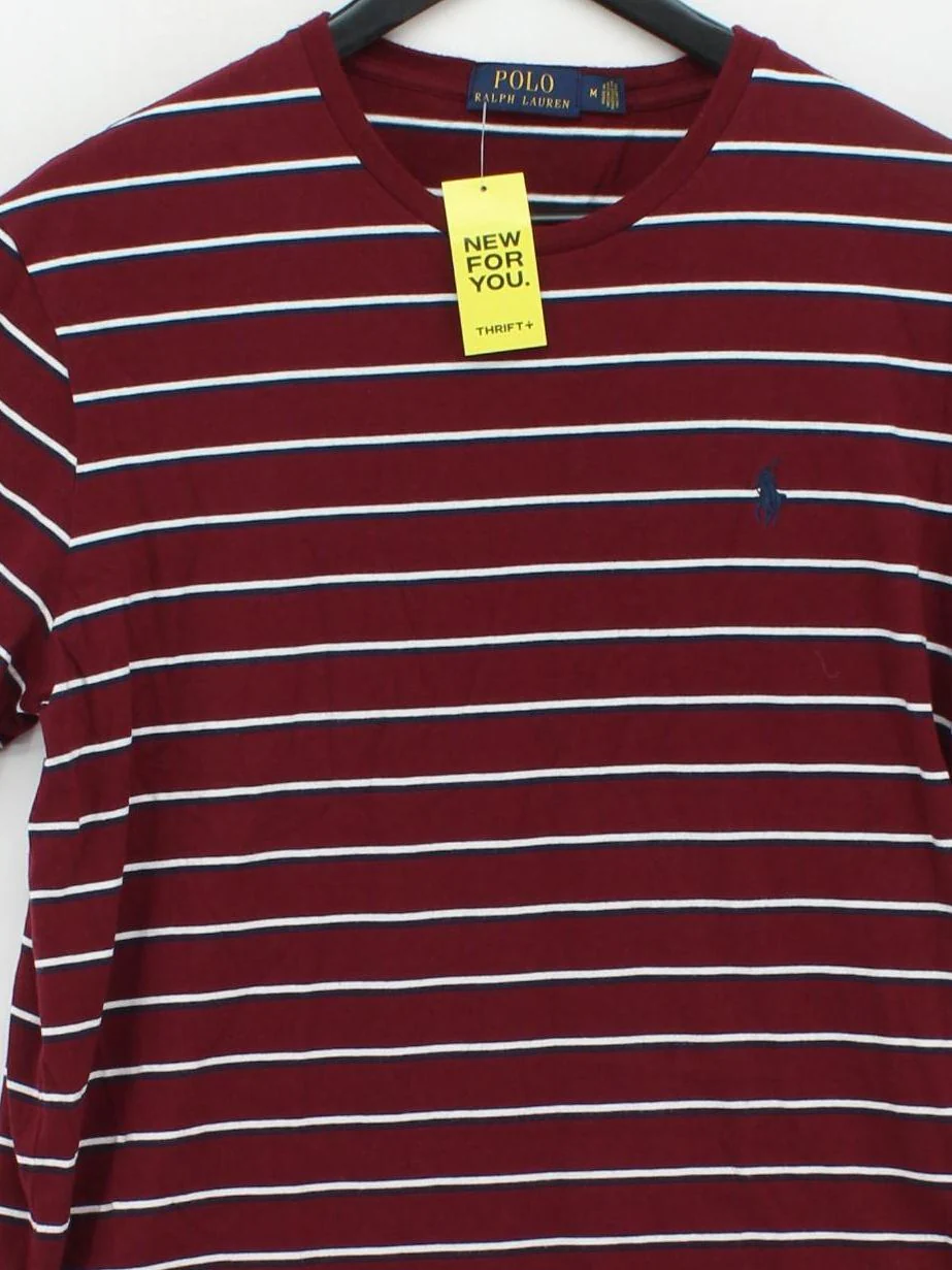 Ralph Lauren Men's T-Shirt M Red Striped 100% Cotton Basic - Image 3