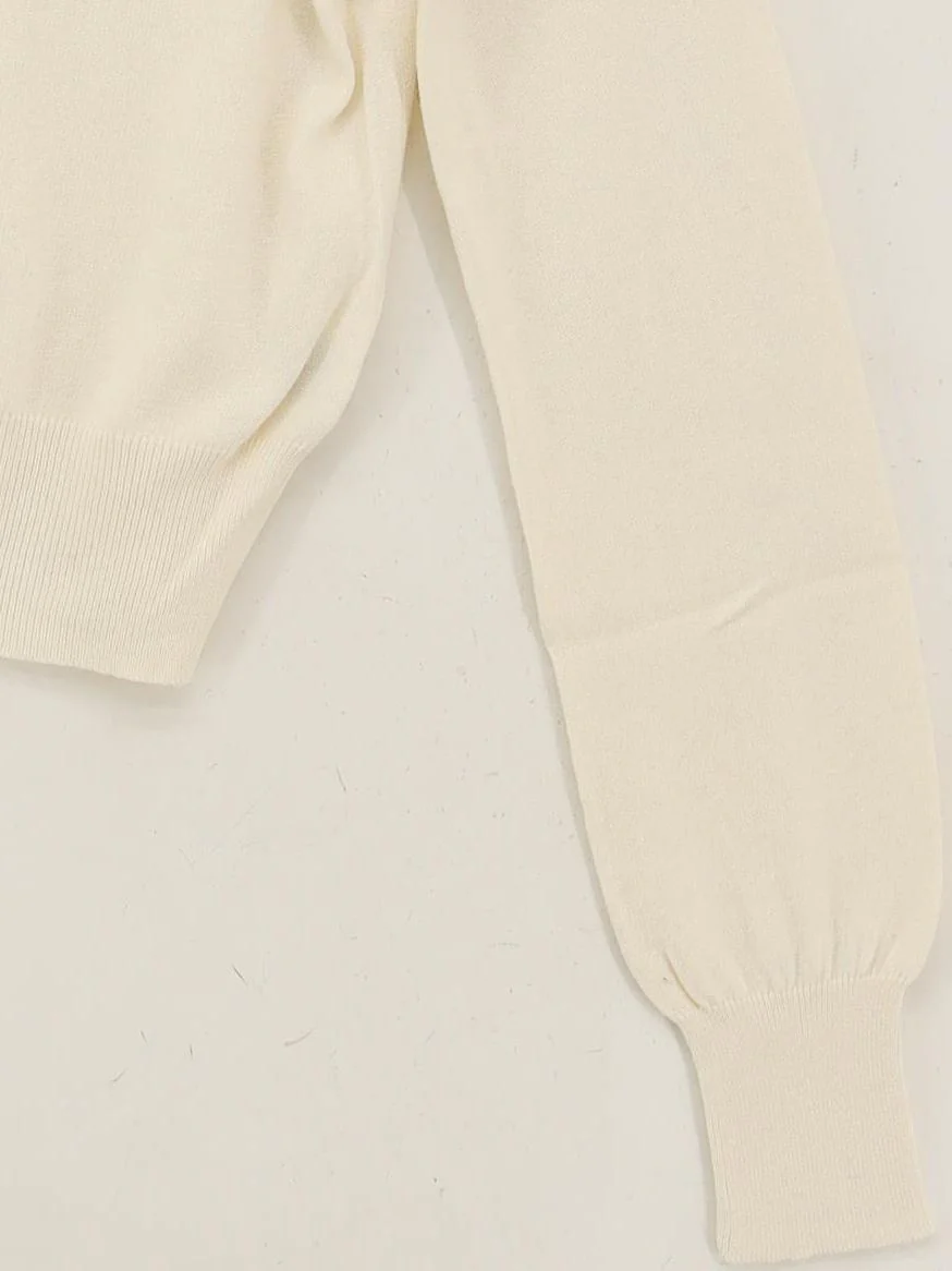 Ralph Lauren Women's Cardigan L Cream Cotton with Wool Round Neck Cardigan - Image 4