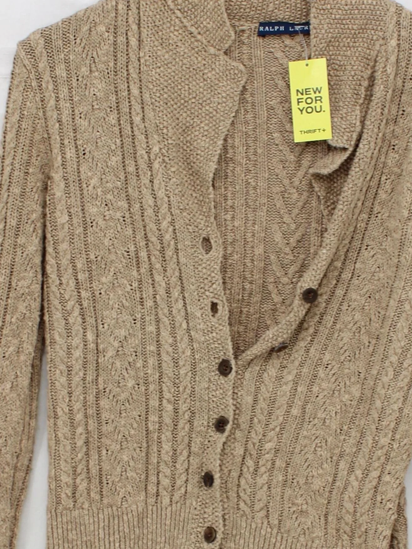 Ralph Lauren Women's Cardigan L Tan Linen with Cotton High Neck Cardigan - Image 3