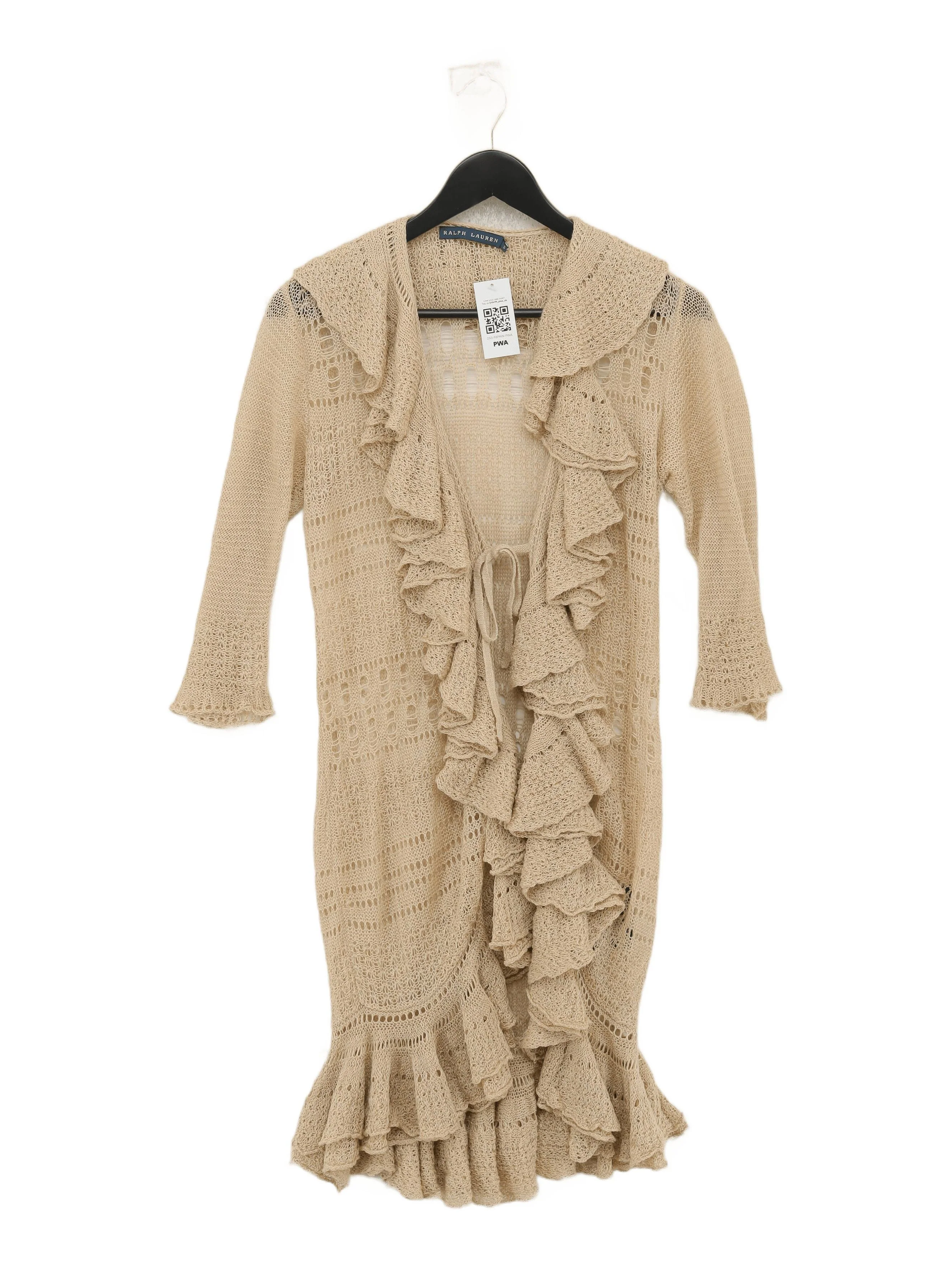 Ralph Lauren Women's Cardigan S Tan 100% Linen Collared Cardigan
