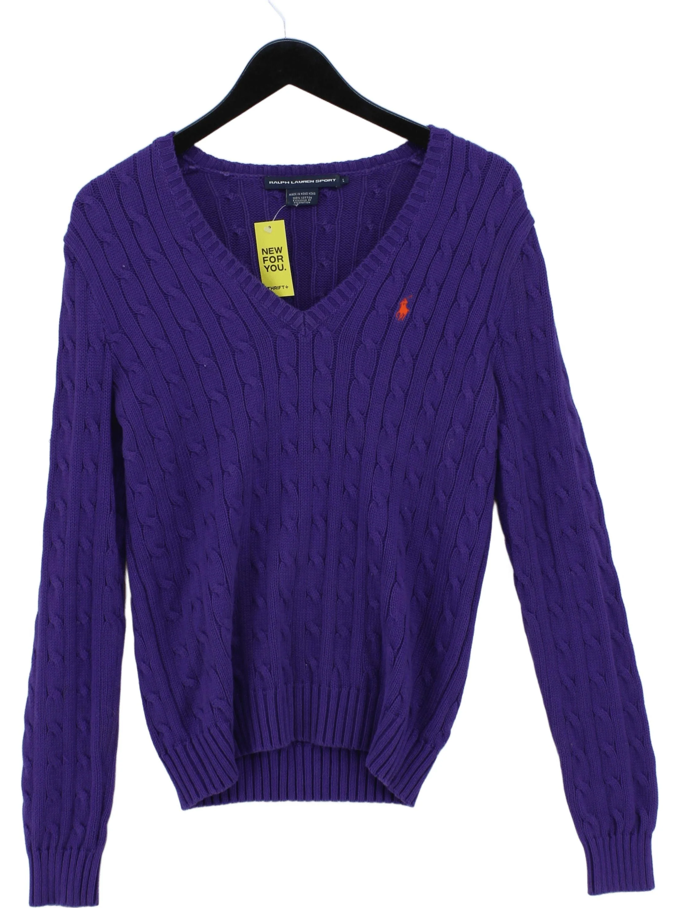 Ralph Lauren Women's Jumper L Purple 100% Cotton V-Neck Pullover