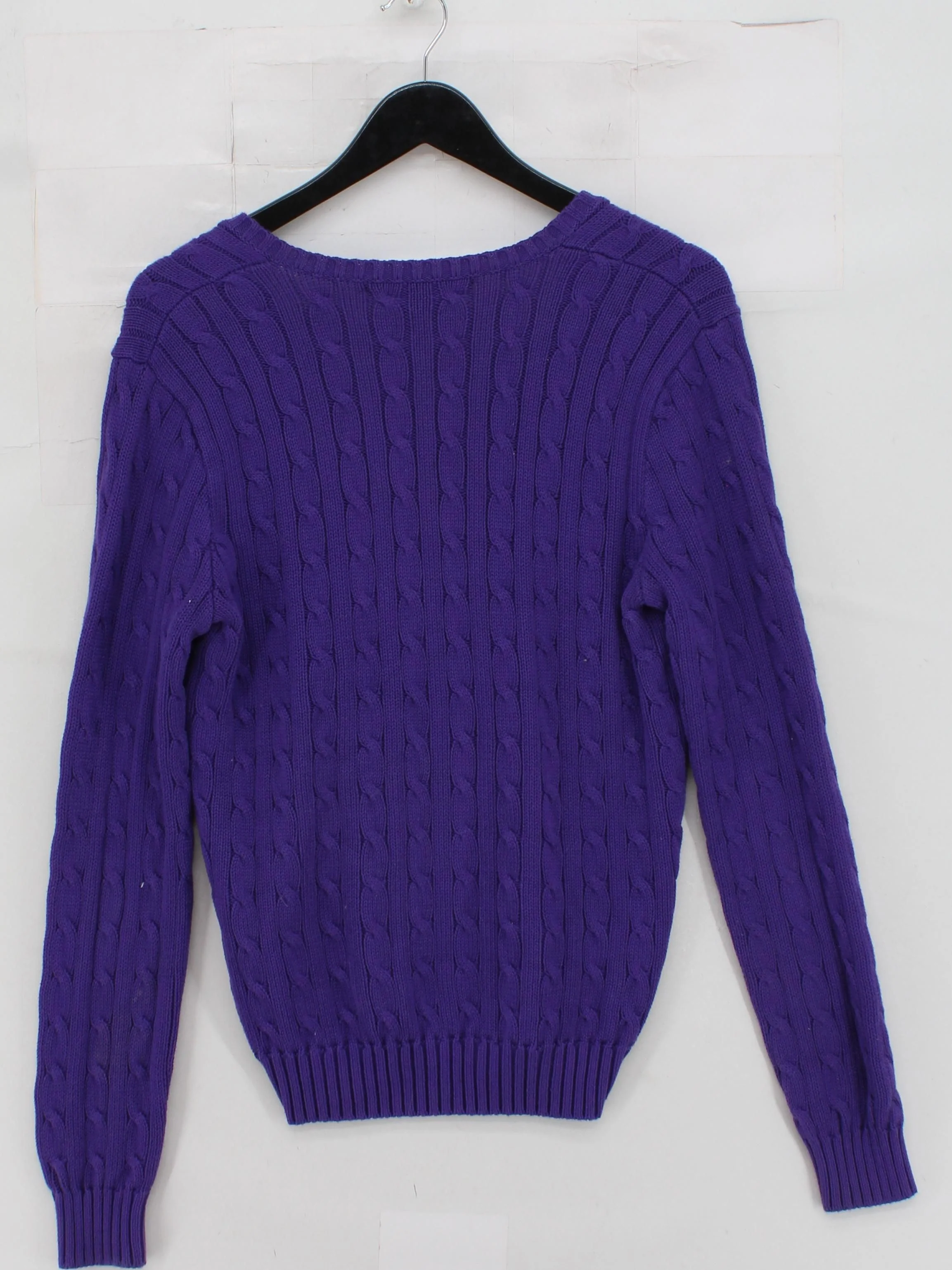 Ralph Lauren Women's Jumper L Purple 100% Cotton V-Neck Pullover - Image 2