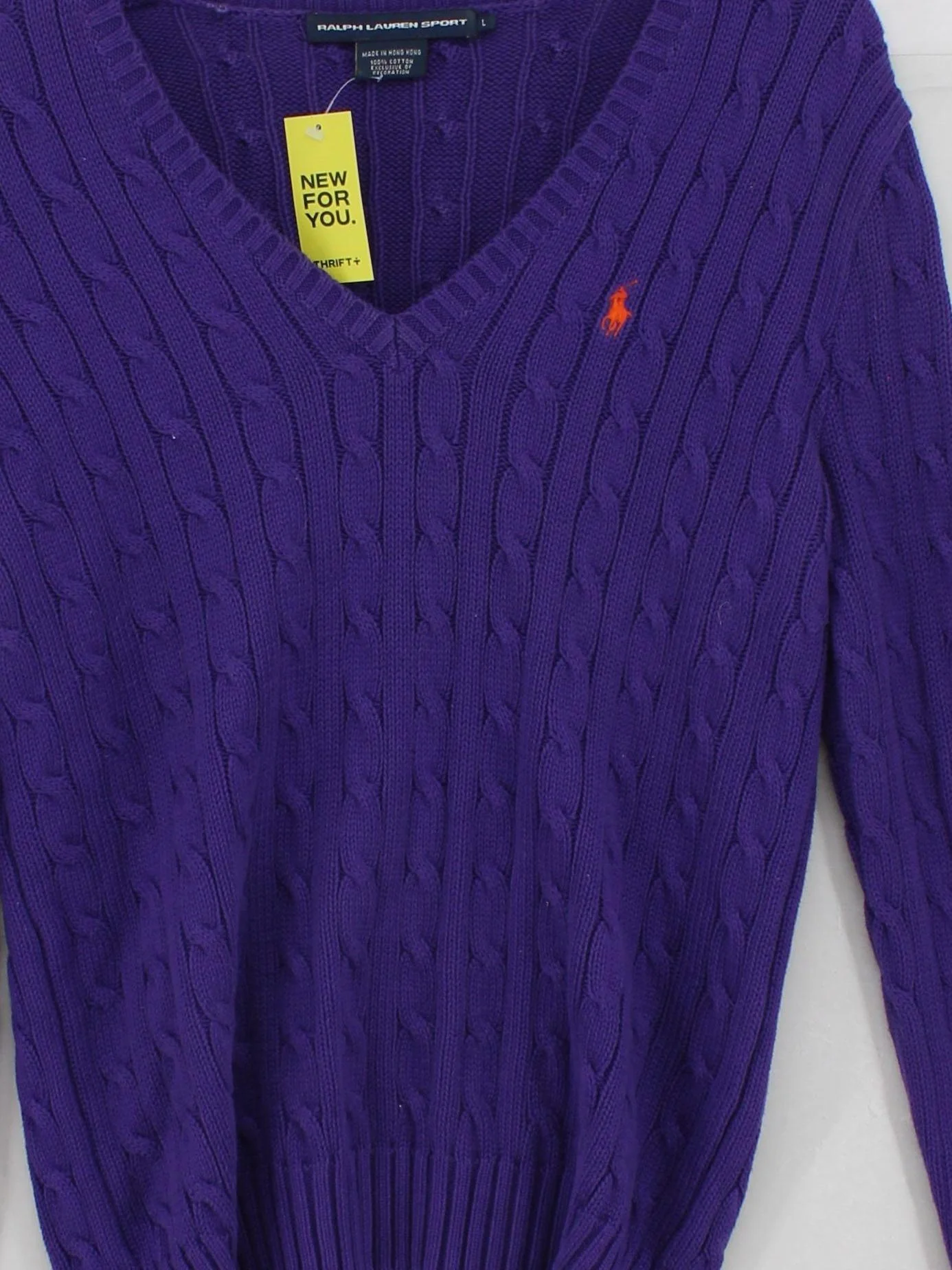 Ralph Lauren Women's Jumper L Purple 100% Cotton V-Neck Pullover - Image 3
