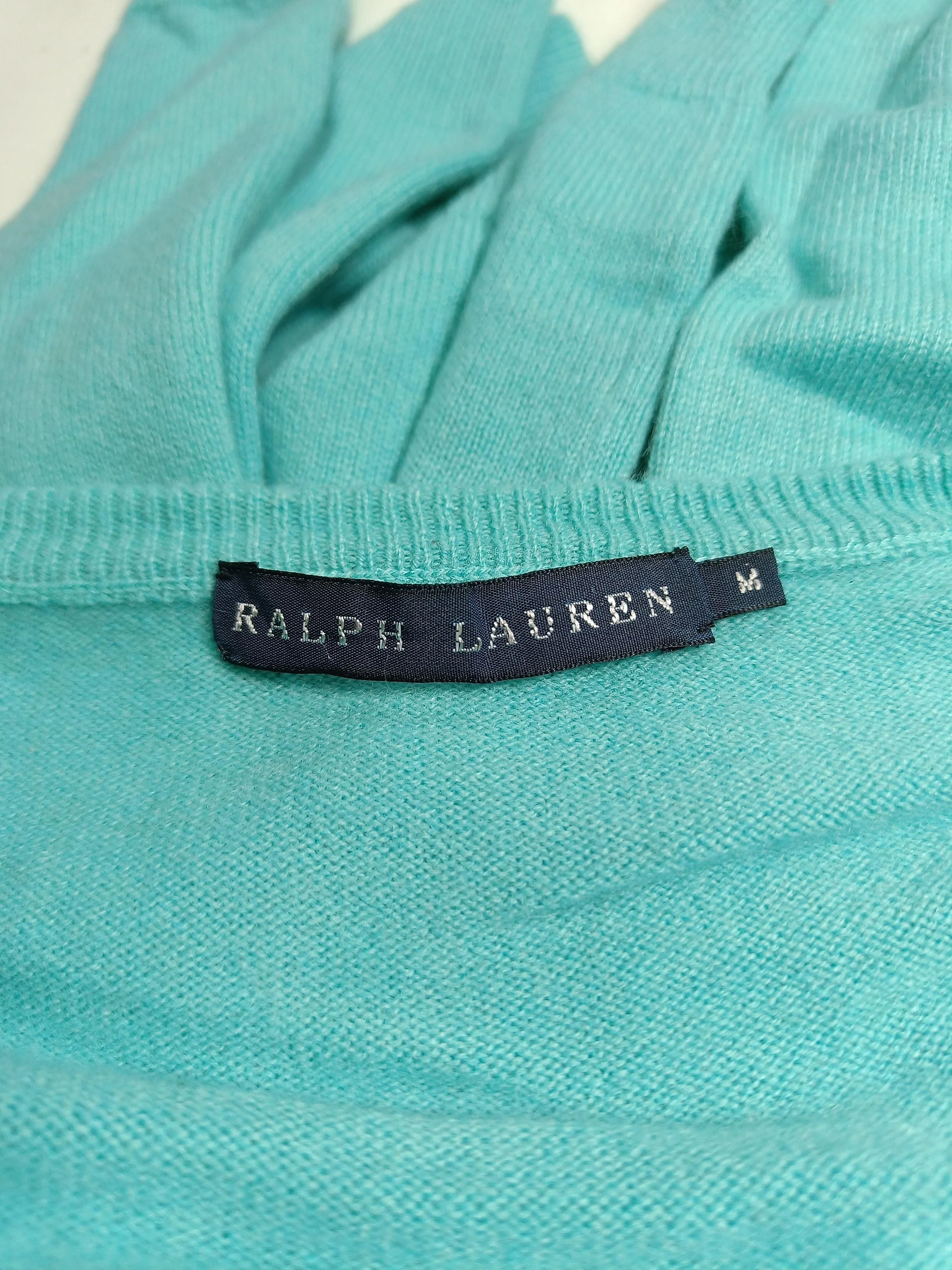 Ralph Lauren Women's Jumper M Green 100% Cashmere V-Neck Pullover - Image 5