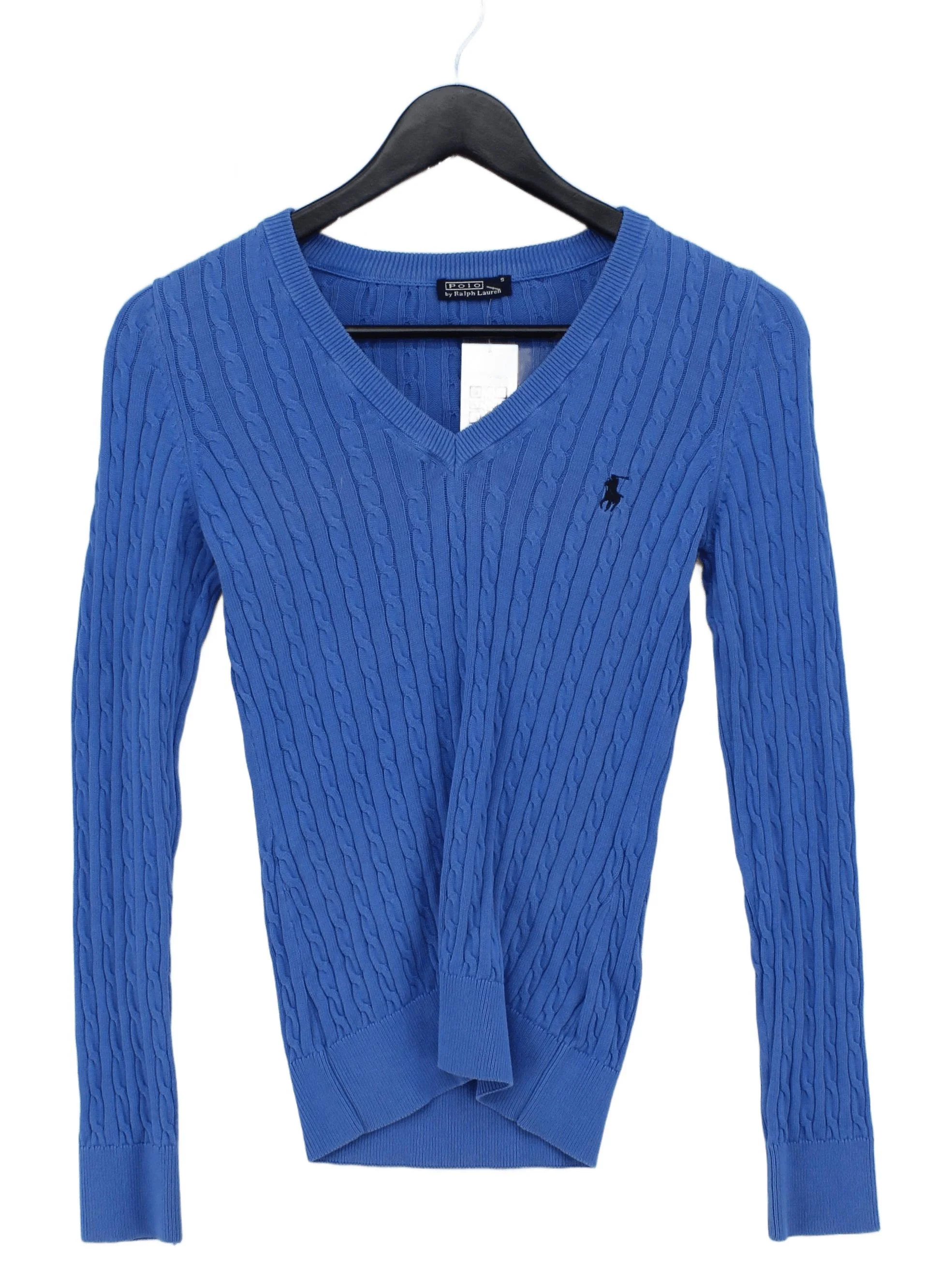 Ralph Lauren Women's Jumper S Blue 100% Cotton V-Neck Pullover