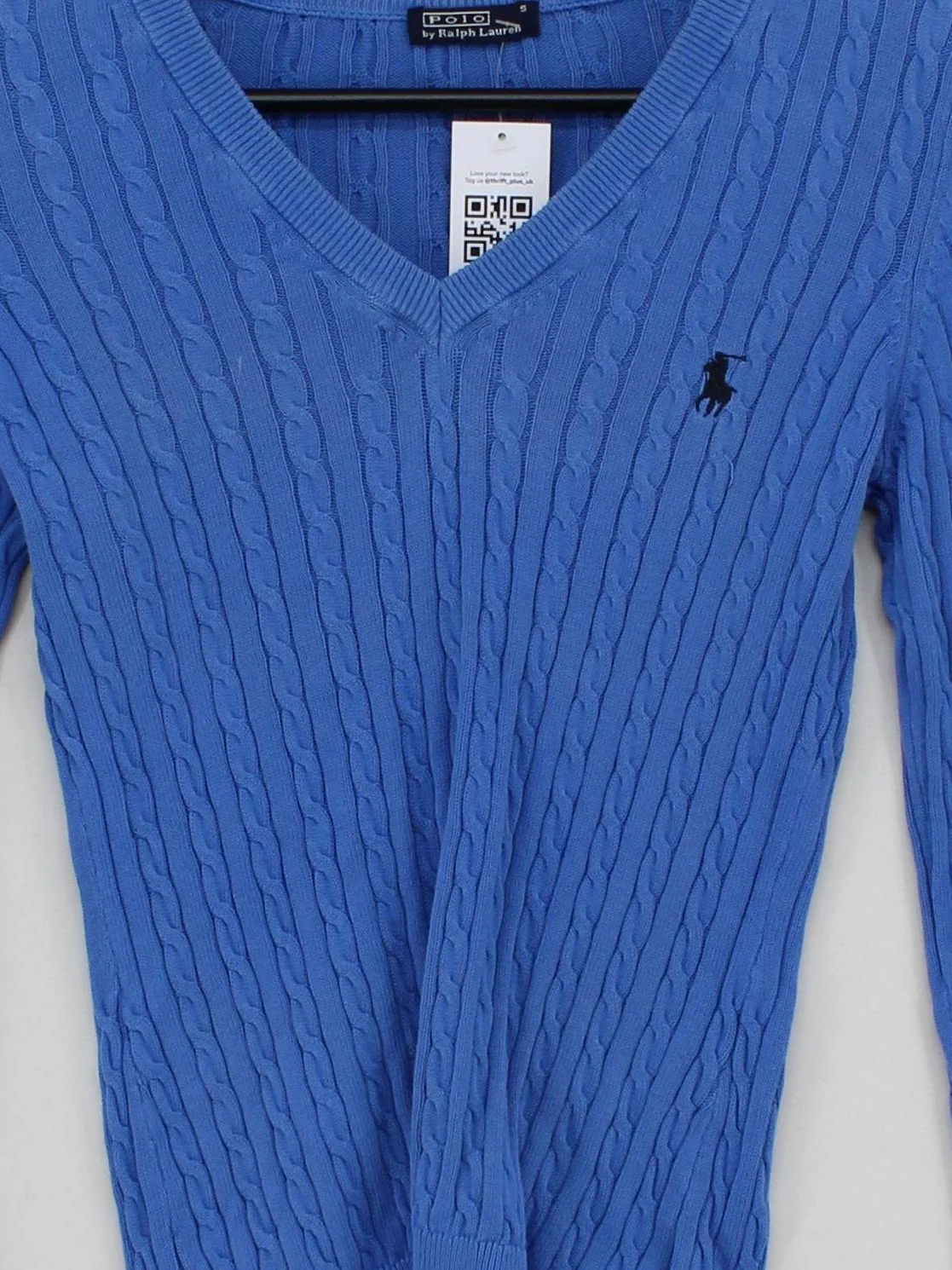 Ralph Lauren Women's Jumper S Blue 100% Cotton V-Neck Pullover - Image 3