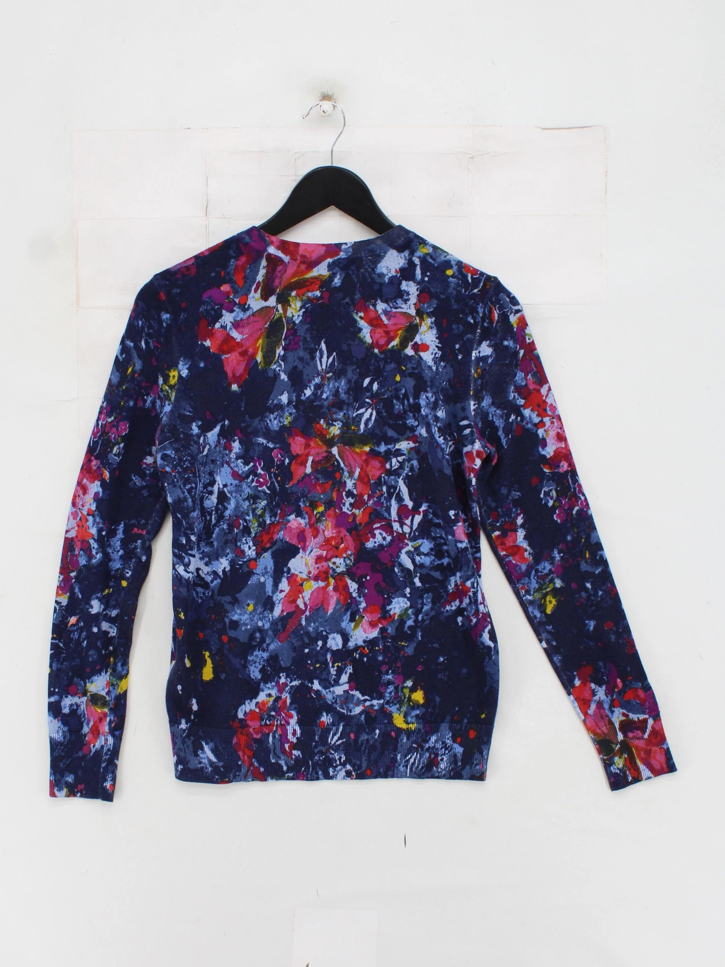 Ralph Lauren Women's Jumper S Blue Floral Cotton with Viscose Crew Neck Pullover - Image 2
