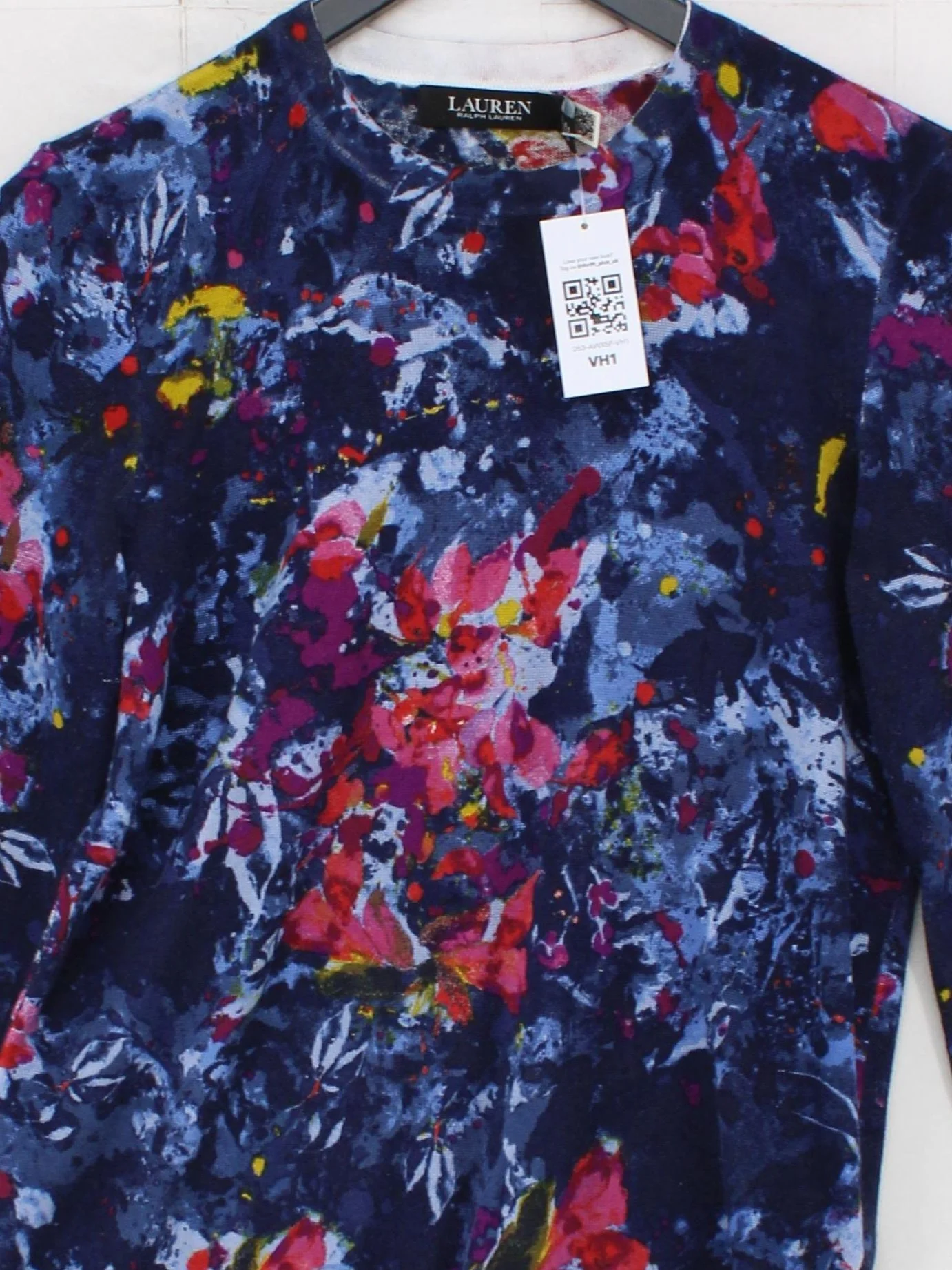 Ralph Lauren Women's Jumper S Blue Floral Cotton with Viscose Crew Neck Pullover - Image 3