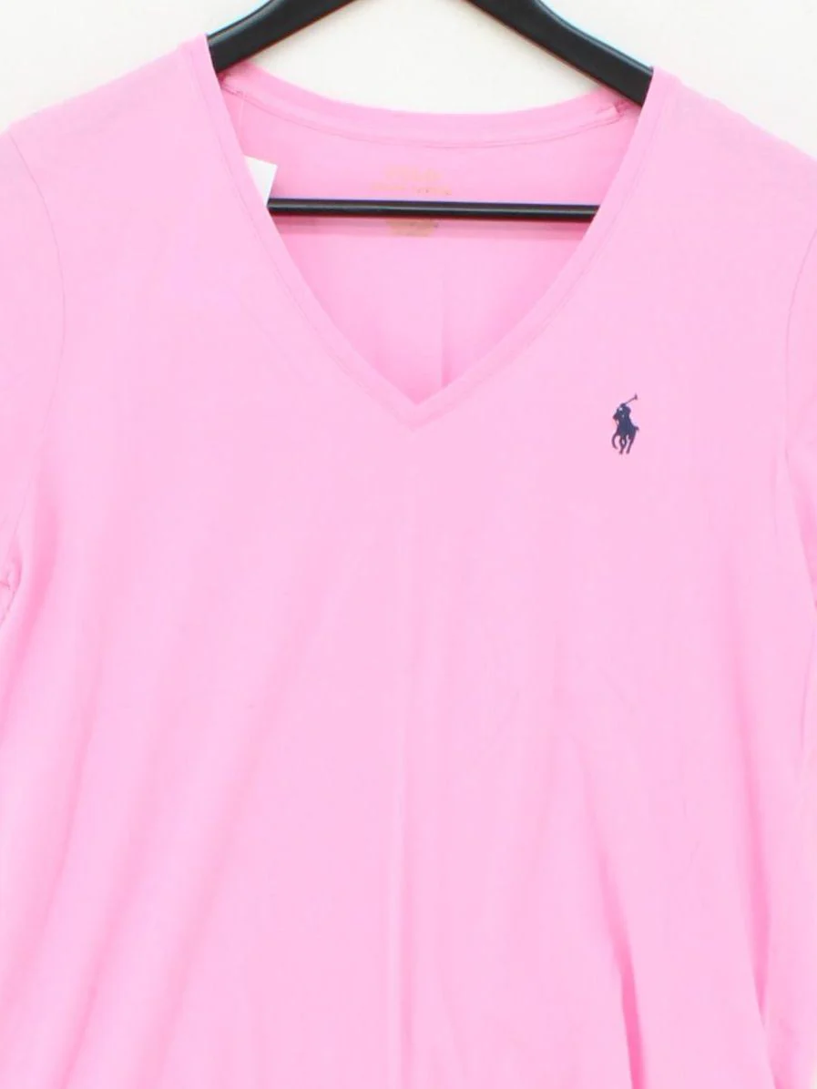 Ralph Lauren Women's T-Shirt M Pink 100% Cotton Short Sleeve V-Neck Basic - Image 3