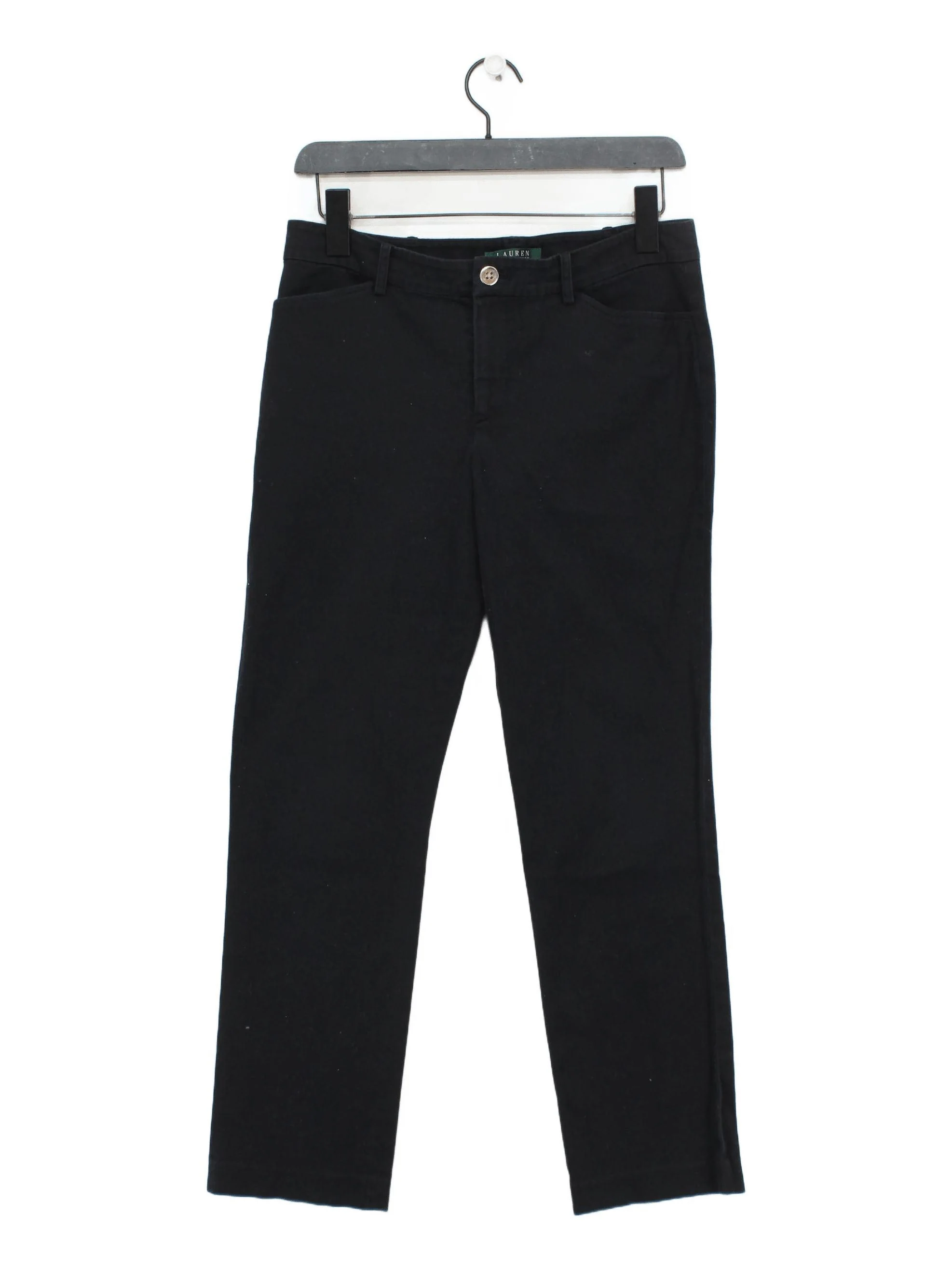 Ralph Lauren Women's Trousers UK 10 Black Cotton with Elastane Straight Chino