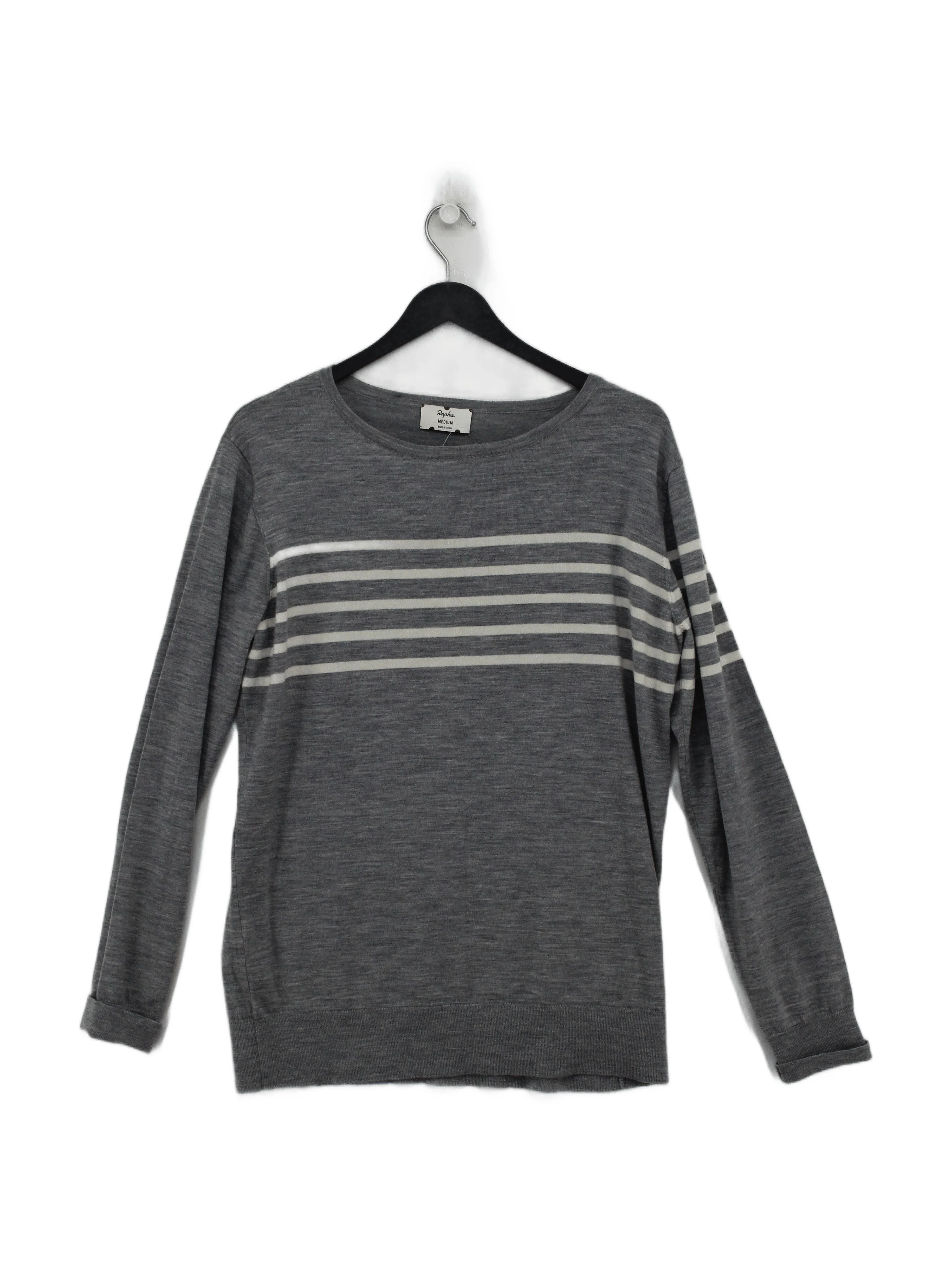 Rapha Men's Jumper M Grey Striped 100% Other Round Neck Pullover