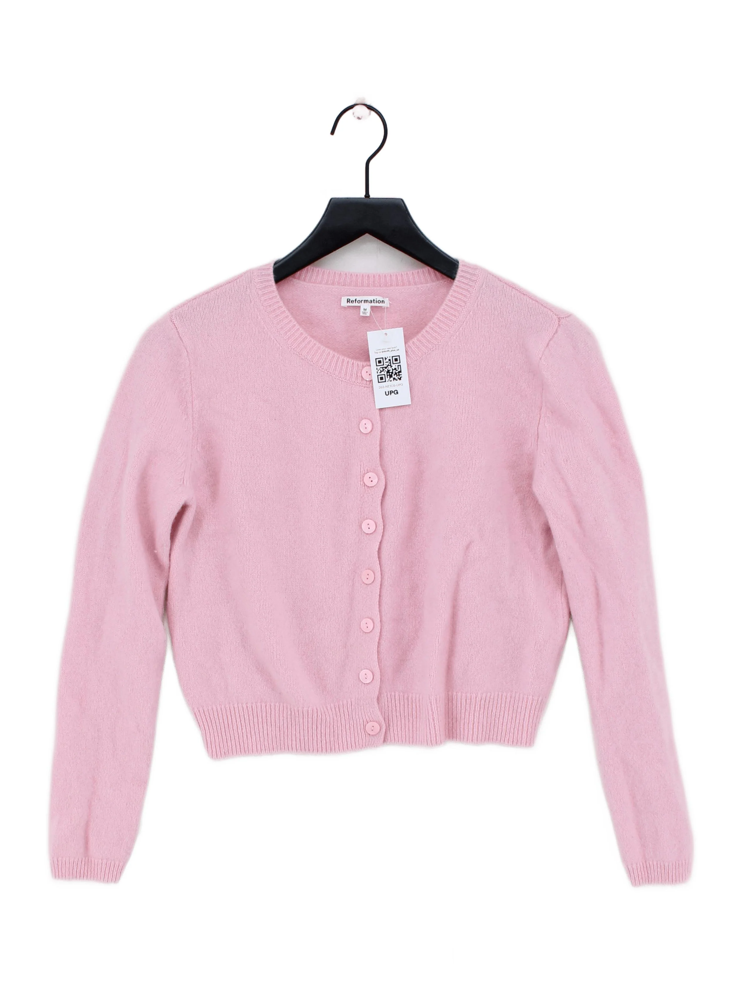 Reformation Women's Cardigan M Pink 100% Cashmere Round Neck Cardigan