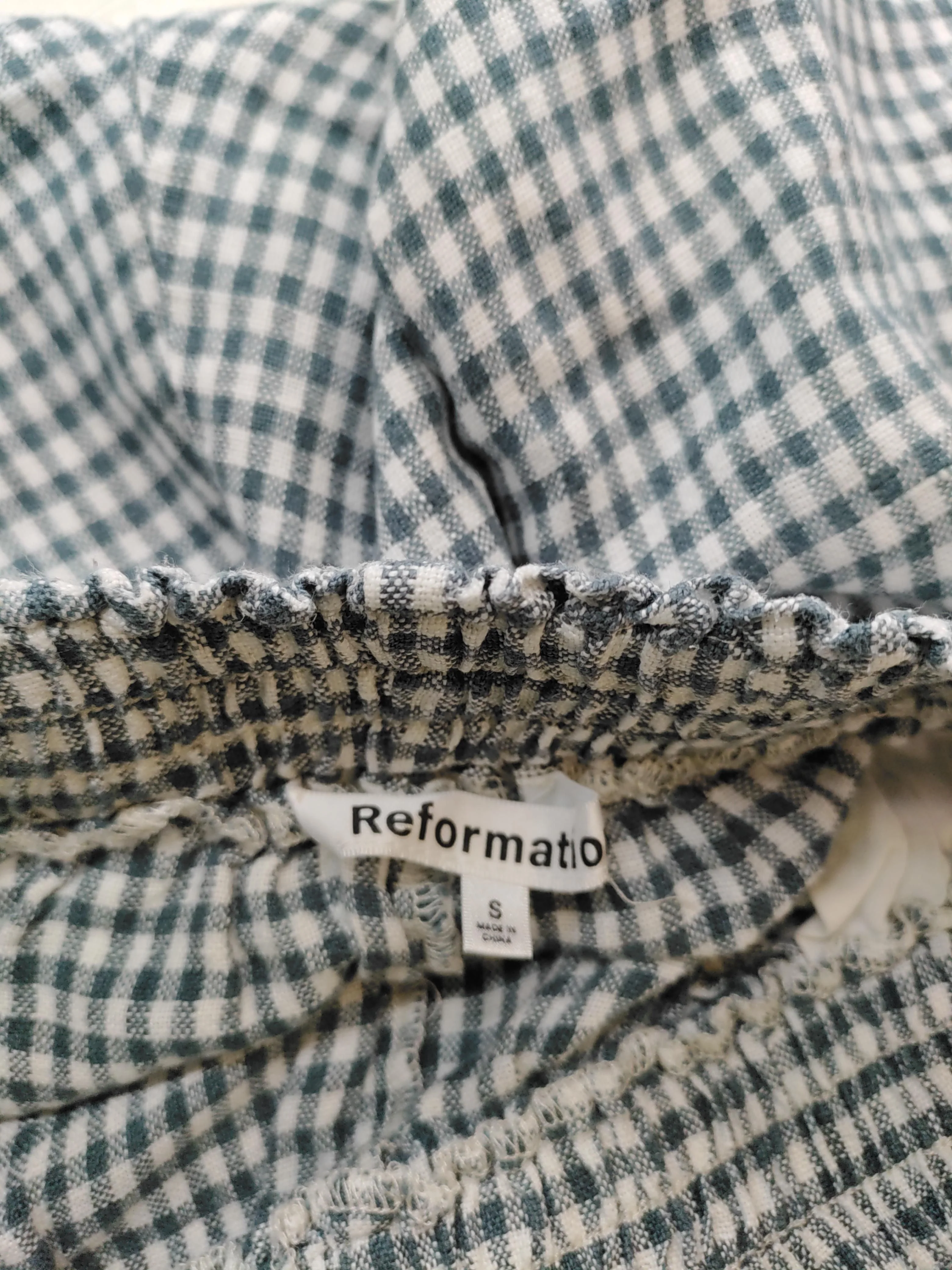 Reformation Women's Shorts S Green Checkered Linen with Rayon Mom - Image 5