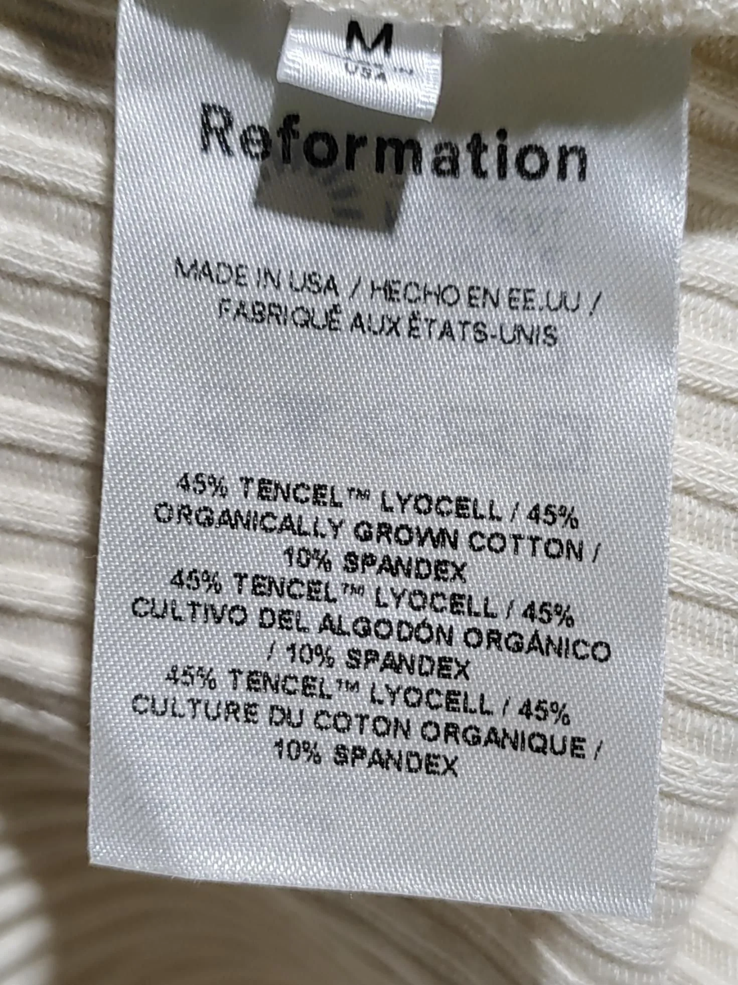 Reformation Women's Top M Cream Lyocell Modal with Cotton, Spandex Basic - Image 6