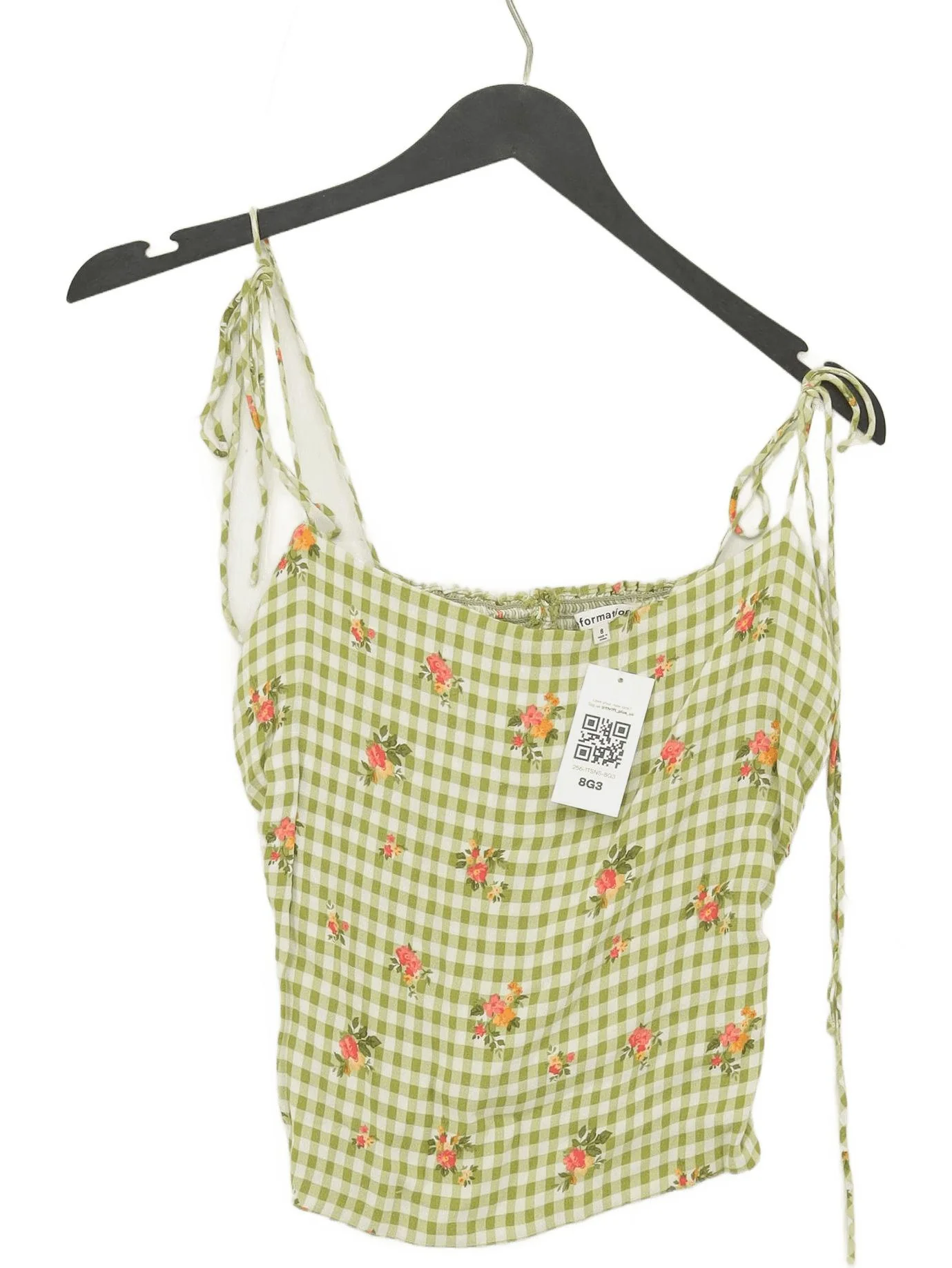 Reformation Women's Top UK 8 Green Viscose with Rayon Cropped