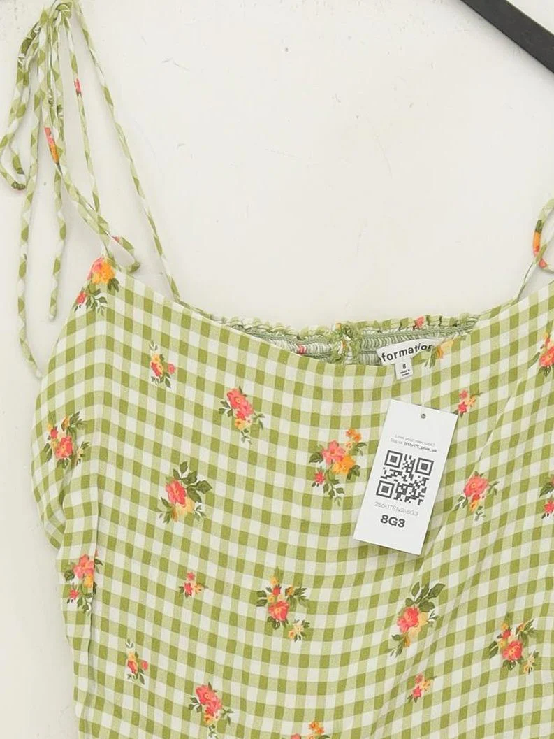 Reformation Women's Top UK 8 Green Viscose with Rayon Cropped - Image 3