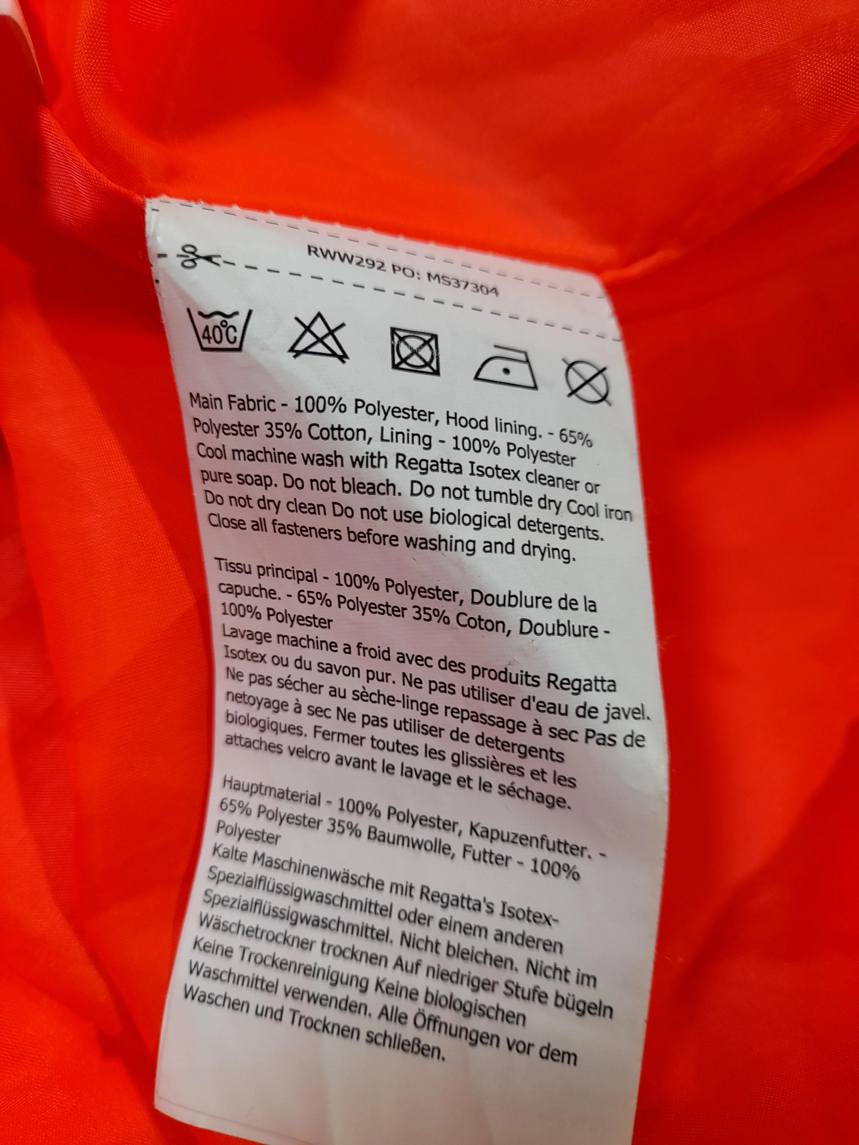 Regatta Rain Coat jacket orange - Image 6