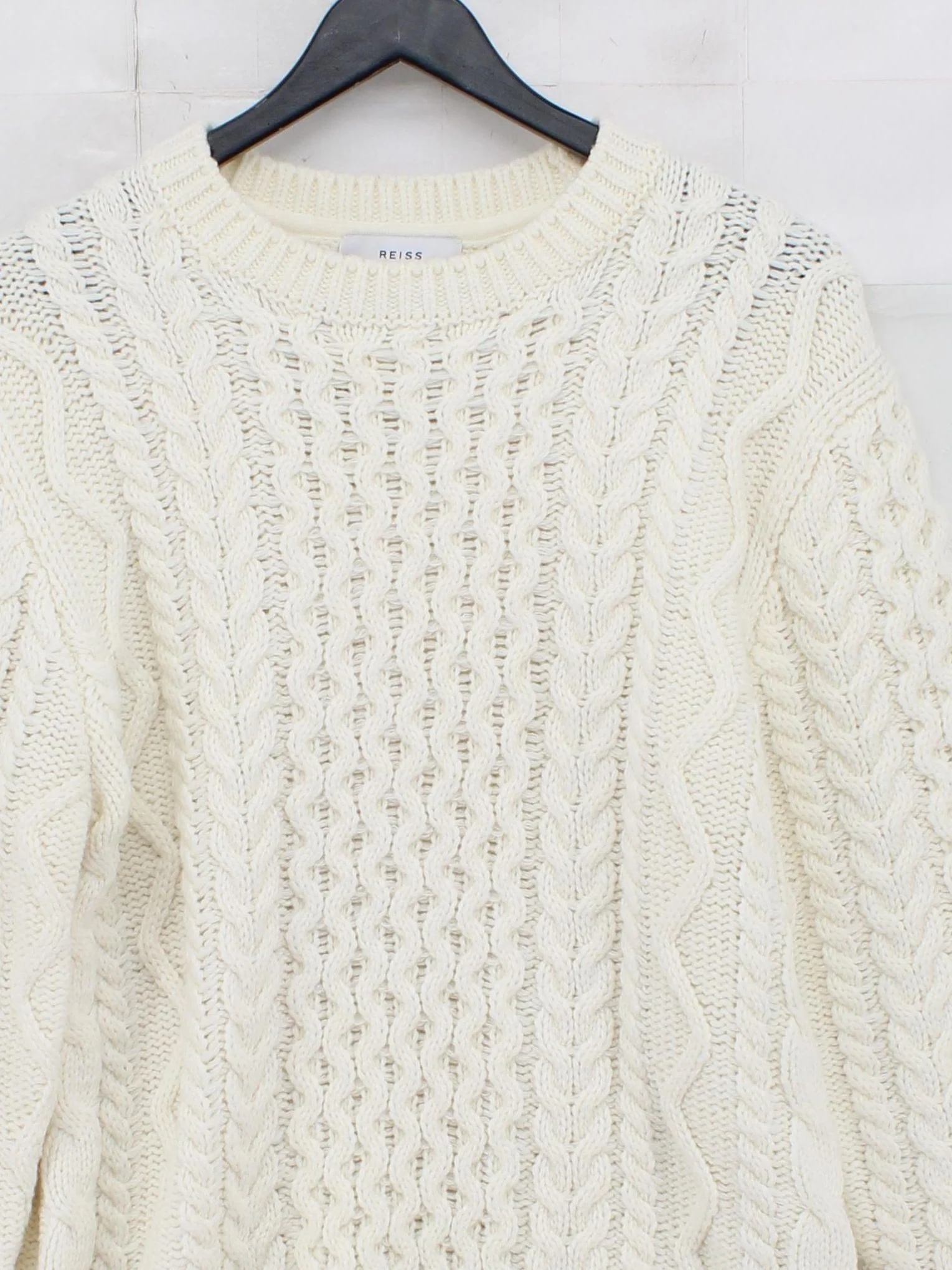 Reiss Men's Jumper L Cream Acrylic with Wool, Polyamide, Elastane Pullover - Image 3