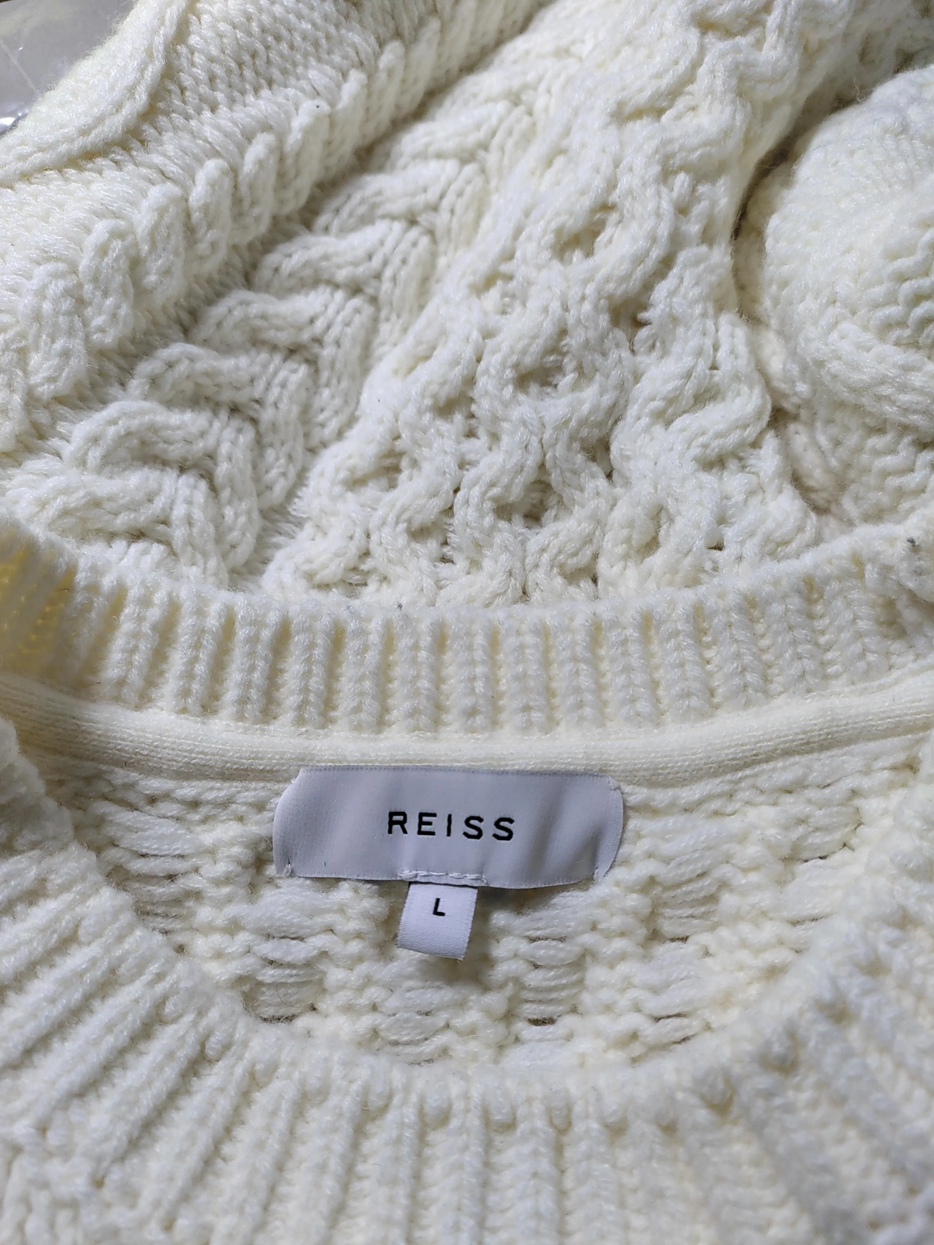 Reiss Men's Jumper L Cream Acrylic with Wool, Polyamide, Elastane Pullover - Image 5
