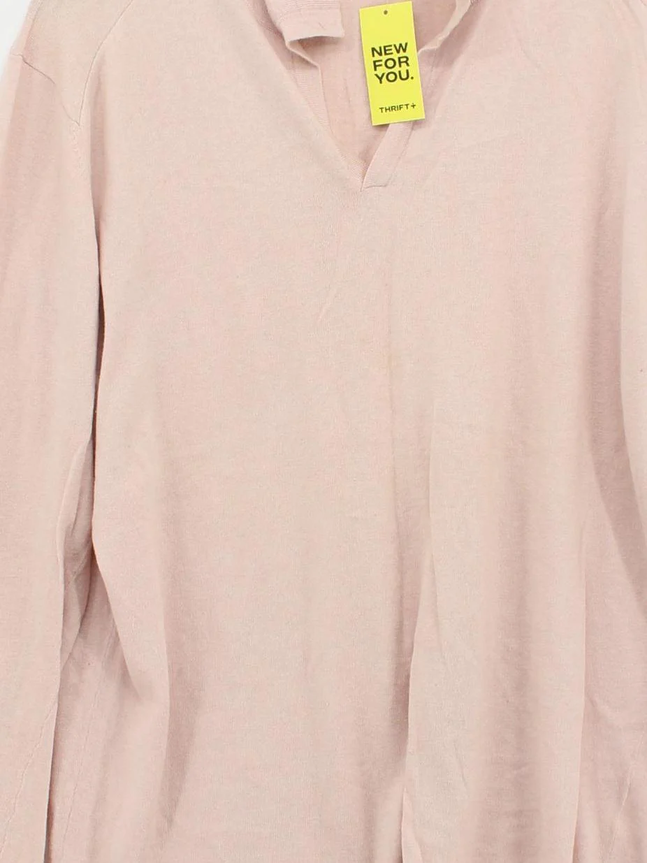Reiss Men's Jumper L Cream Cotton with Cashmere V-Neck Pullover - Image 3