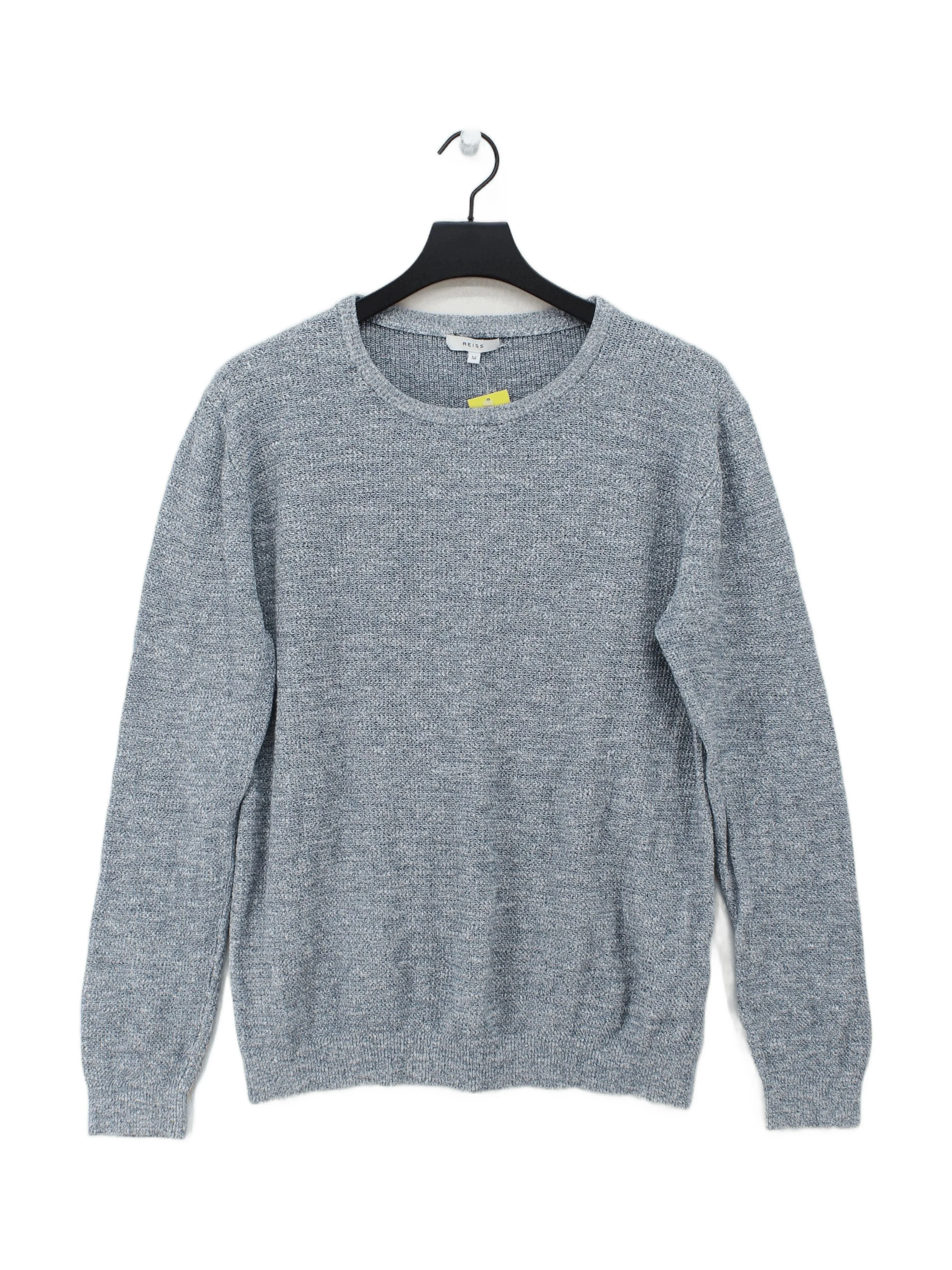 Reiss Men's Jumper M Blue Cotton with Linen Round Neck Pullover