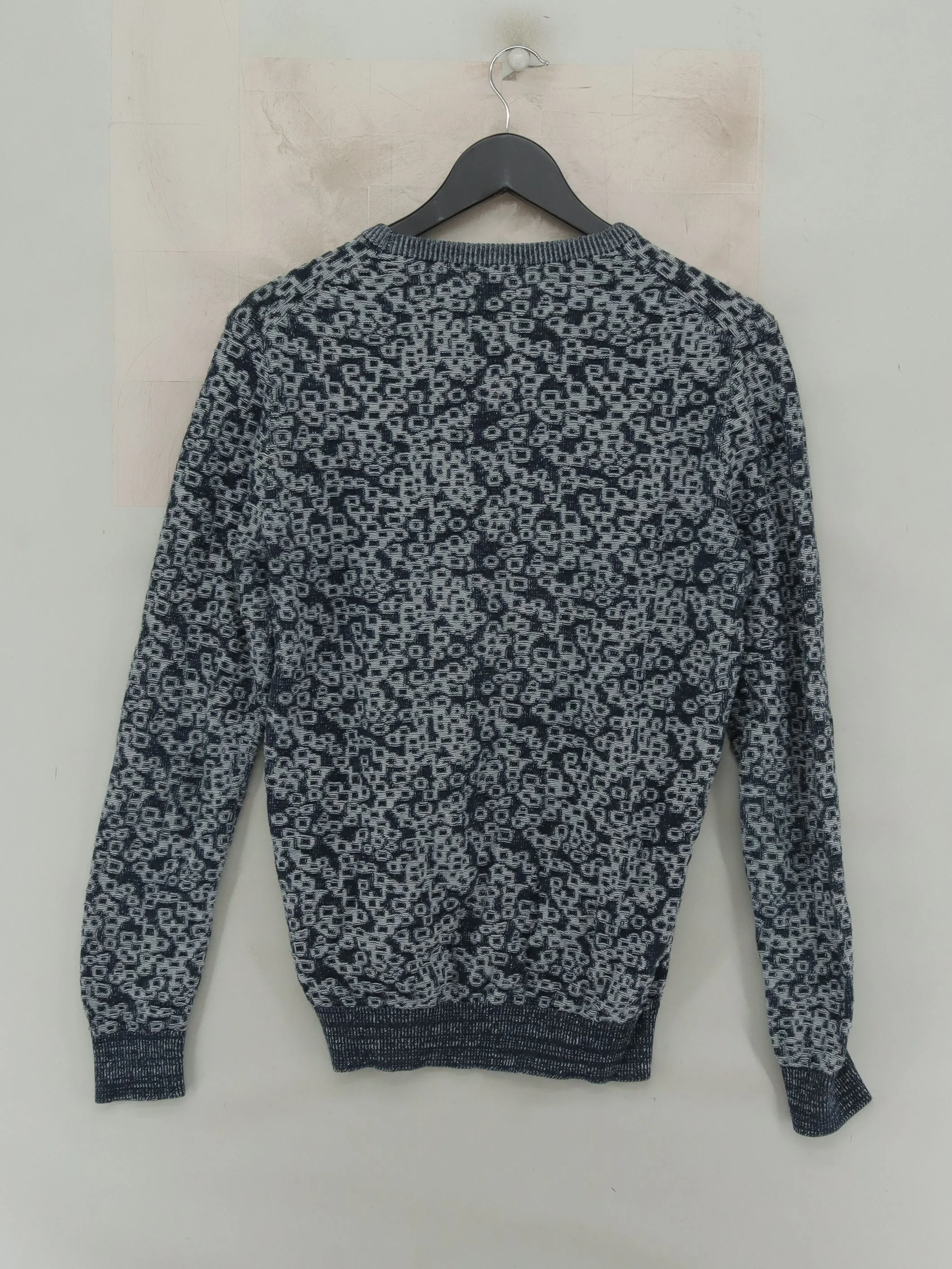 Reiss Men's Jumper XS Grey Geometric 100% Cotton Round Neck Pullover - Image 2