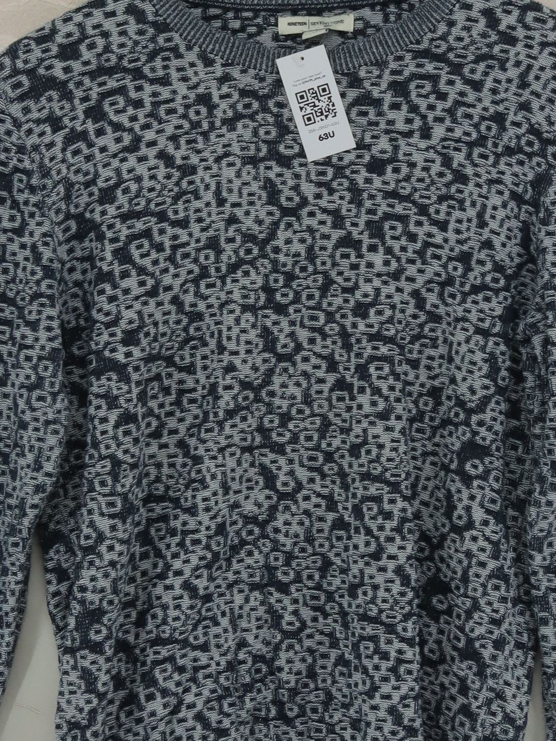 Reiss Men's Jumper XS Grey Geometric 100% Cotton Round Neck Pullover - Image 3