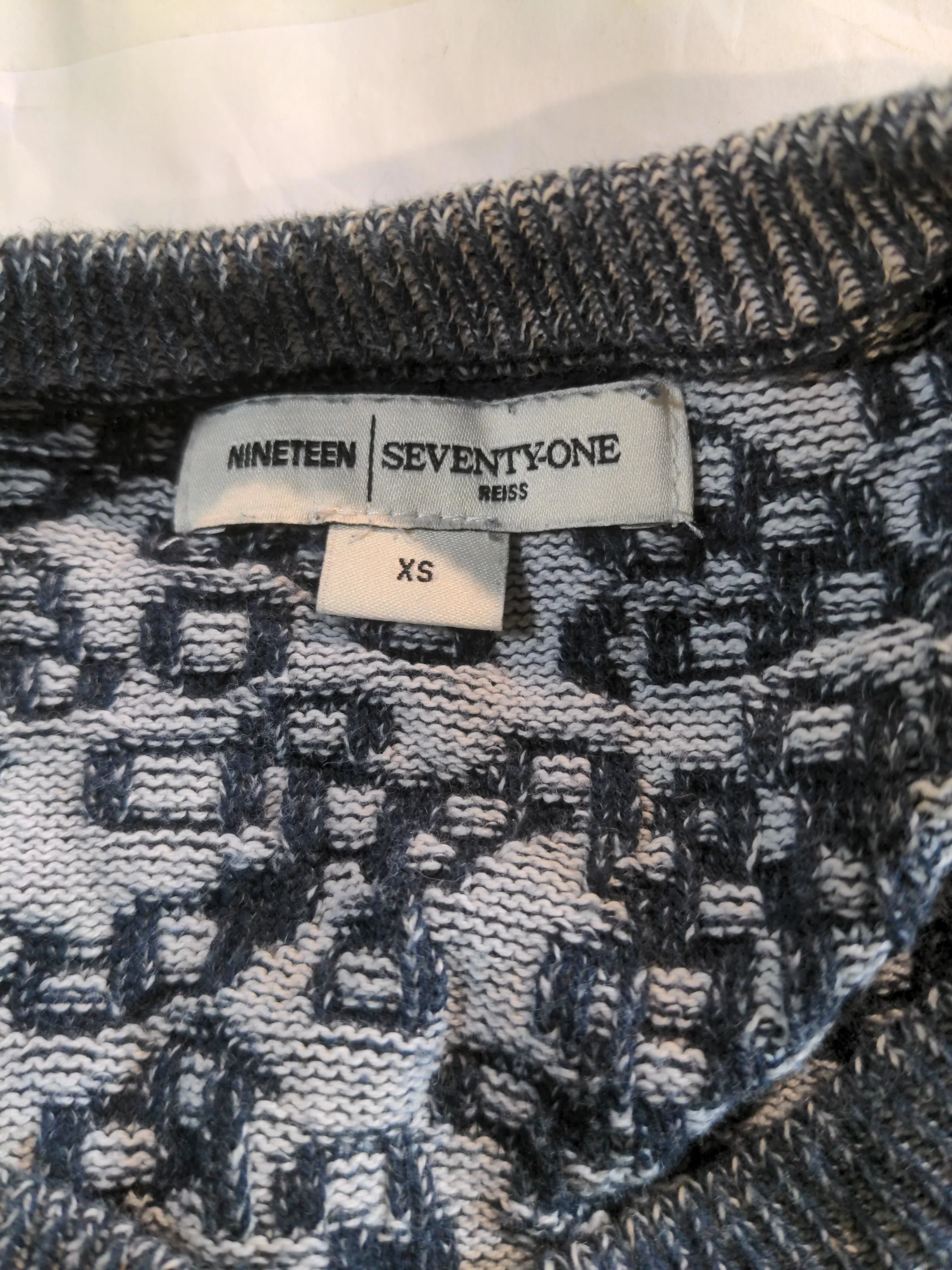 Reiss Men's Jumper XS Grey Geometric 100% Cotton Round Neck Pullover - Image 5