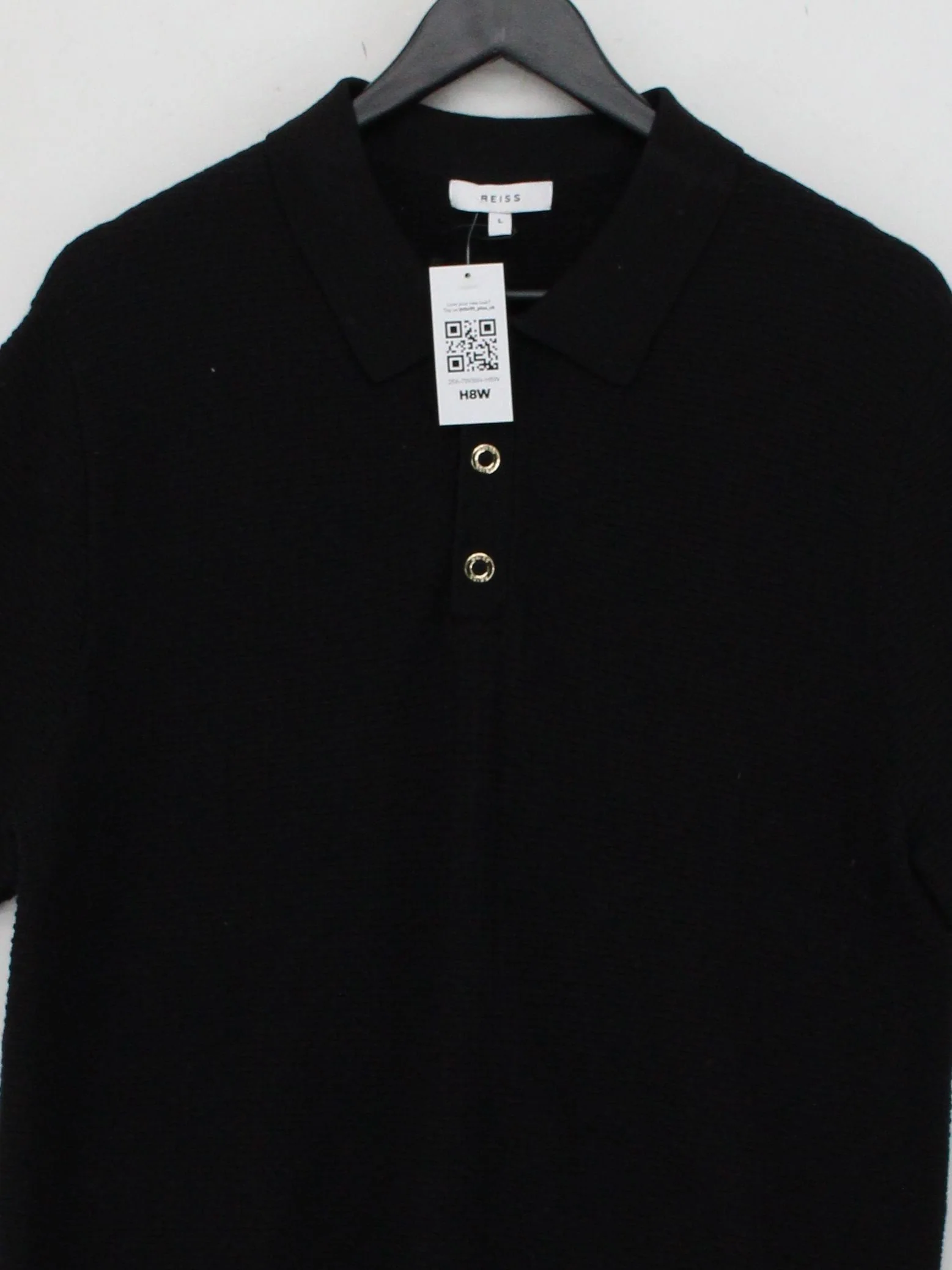 Reiss Men's Polo L Black Cotton with Polyamide, Elastane Basic - Image 3