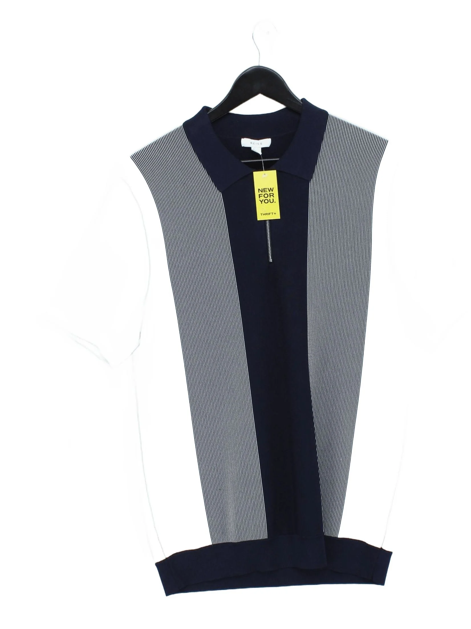 Reiss Men's Polo L Blue Striped Viscose with Polyamide, Elastane Basic