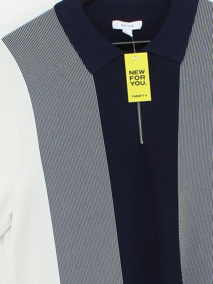 Reiss Men's Polo L Blue Striped Viscose with Polyamide, Elastane Basic - Image 3