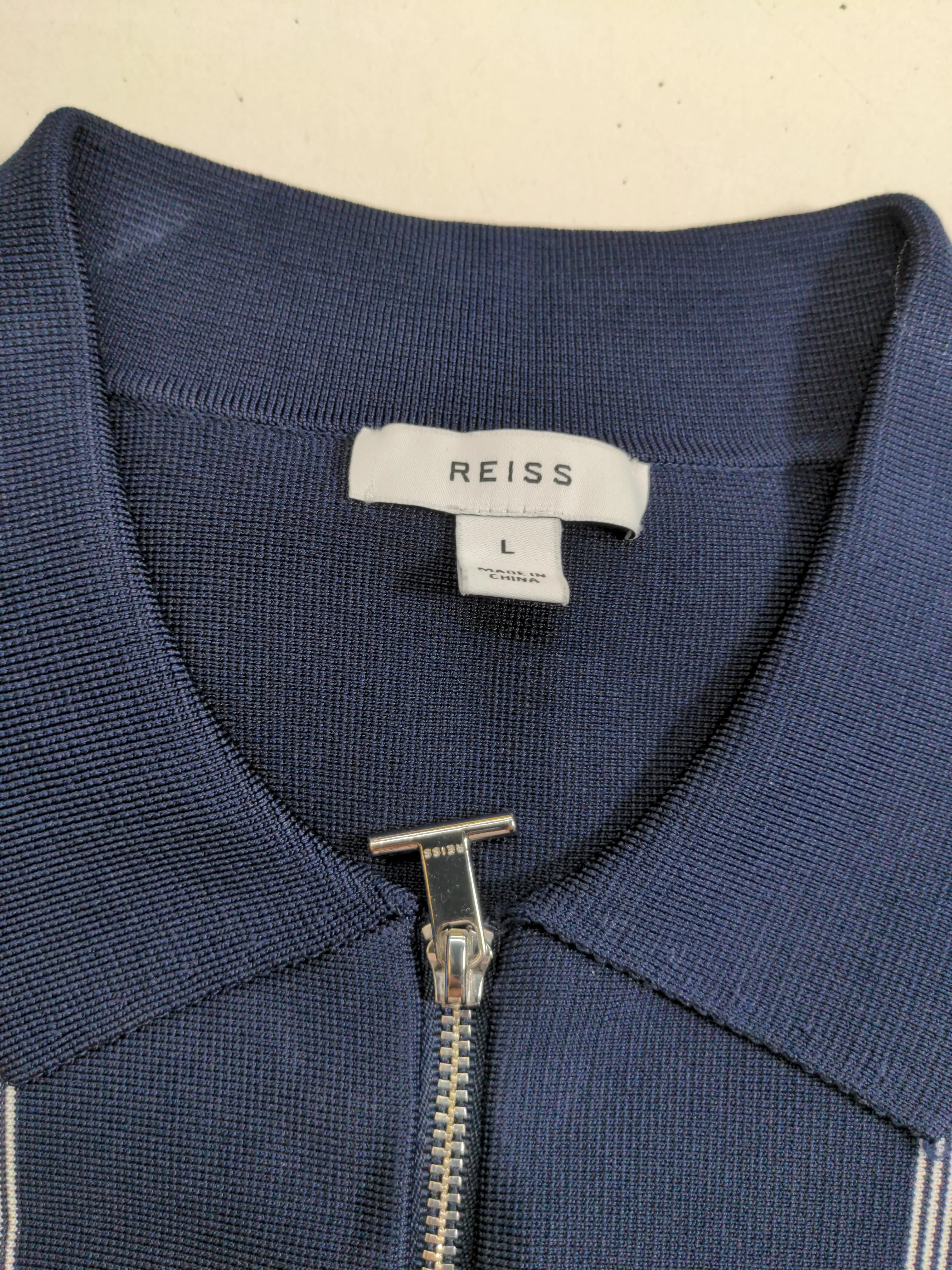 Reiss Men's Polo L Blue Striped Viscose with Polyamide, Elastane Basic - Image 6
