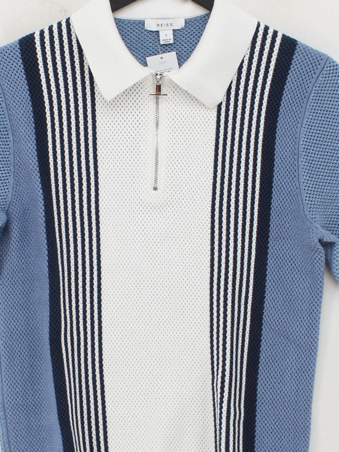 Reiss Men's Polo S Blue Striped Viscose with Cotton, Polyamide, Elastane Basic - Image 3