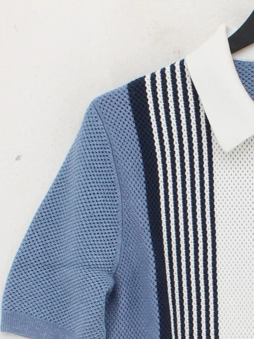 Reiss Men's Polo S Blue Striped Viscose with Cotton, Polyamide, Elastane Basic - Image 4