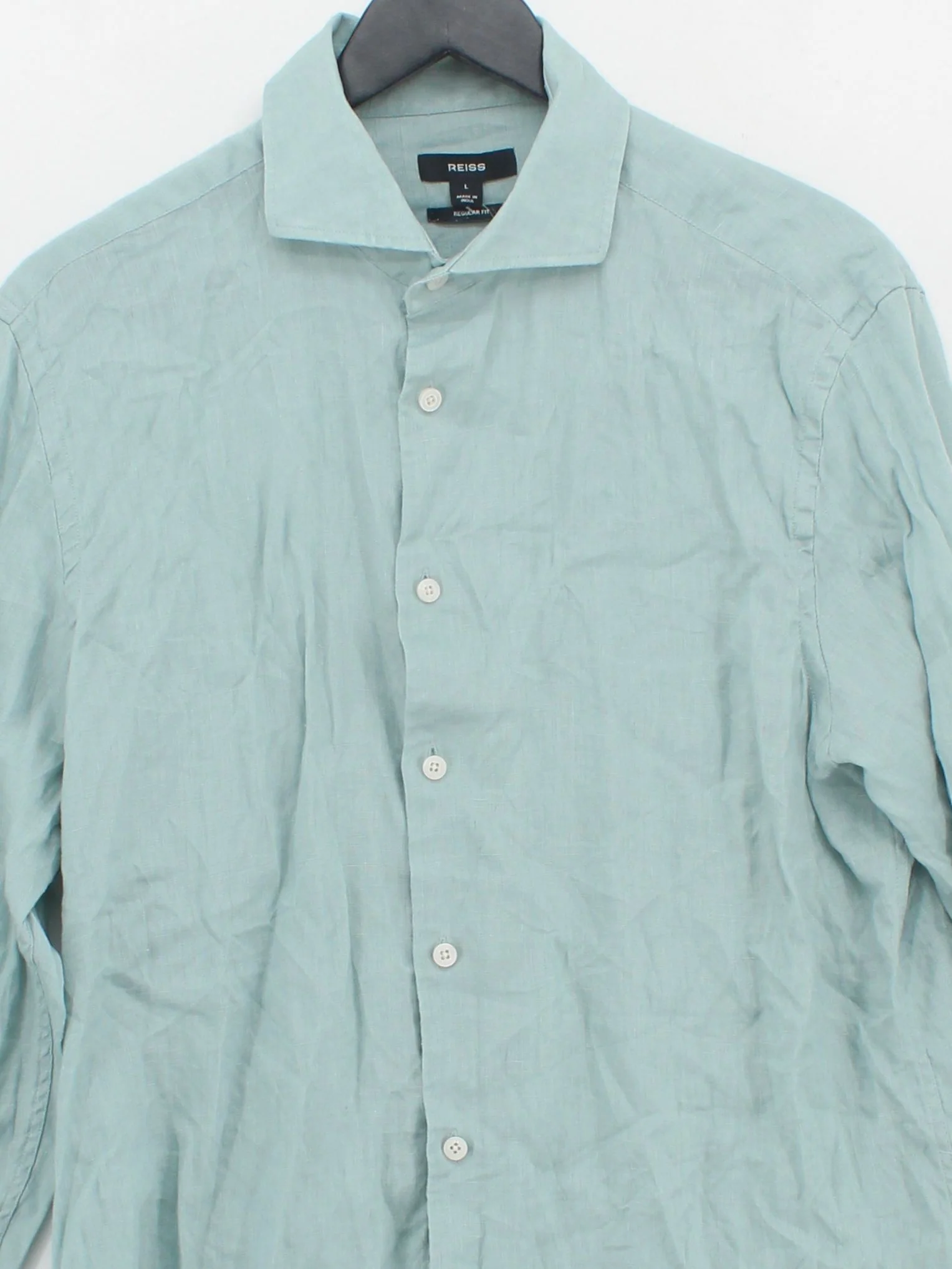 Reiss Men's Shirt L Green 100% Linen Basic - Image 3