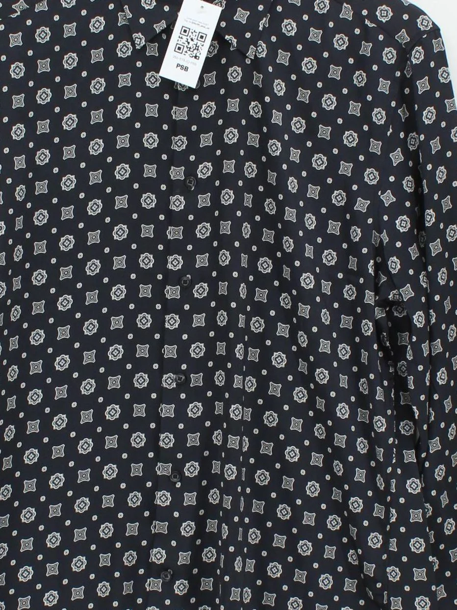 Reiss Men's Shirt M Blue Geometric 100% Polyester Basic - Image 3