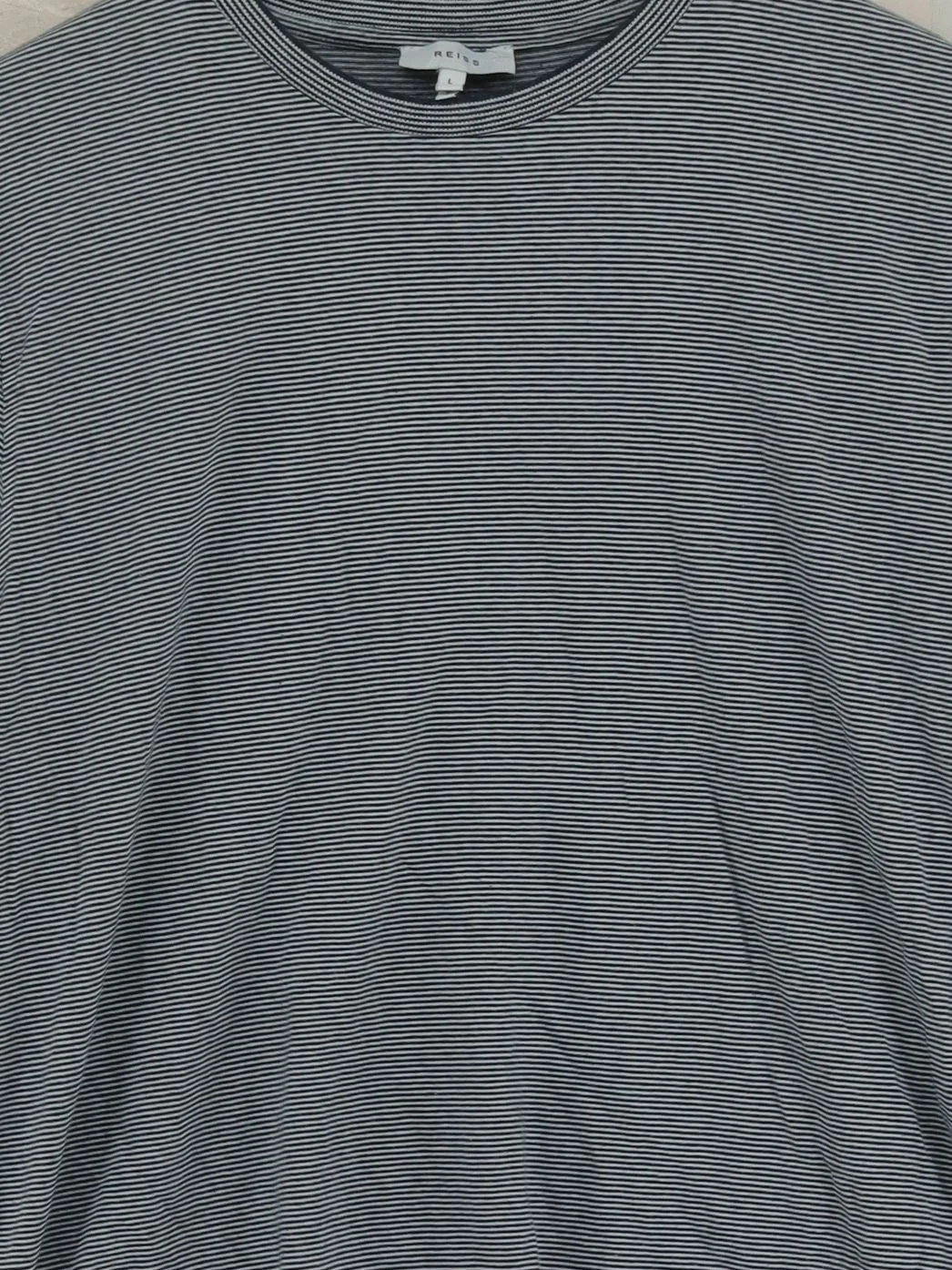 Reiss Men's T-Shirt L Grey Striped 100% Cotton Basic - Image 3