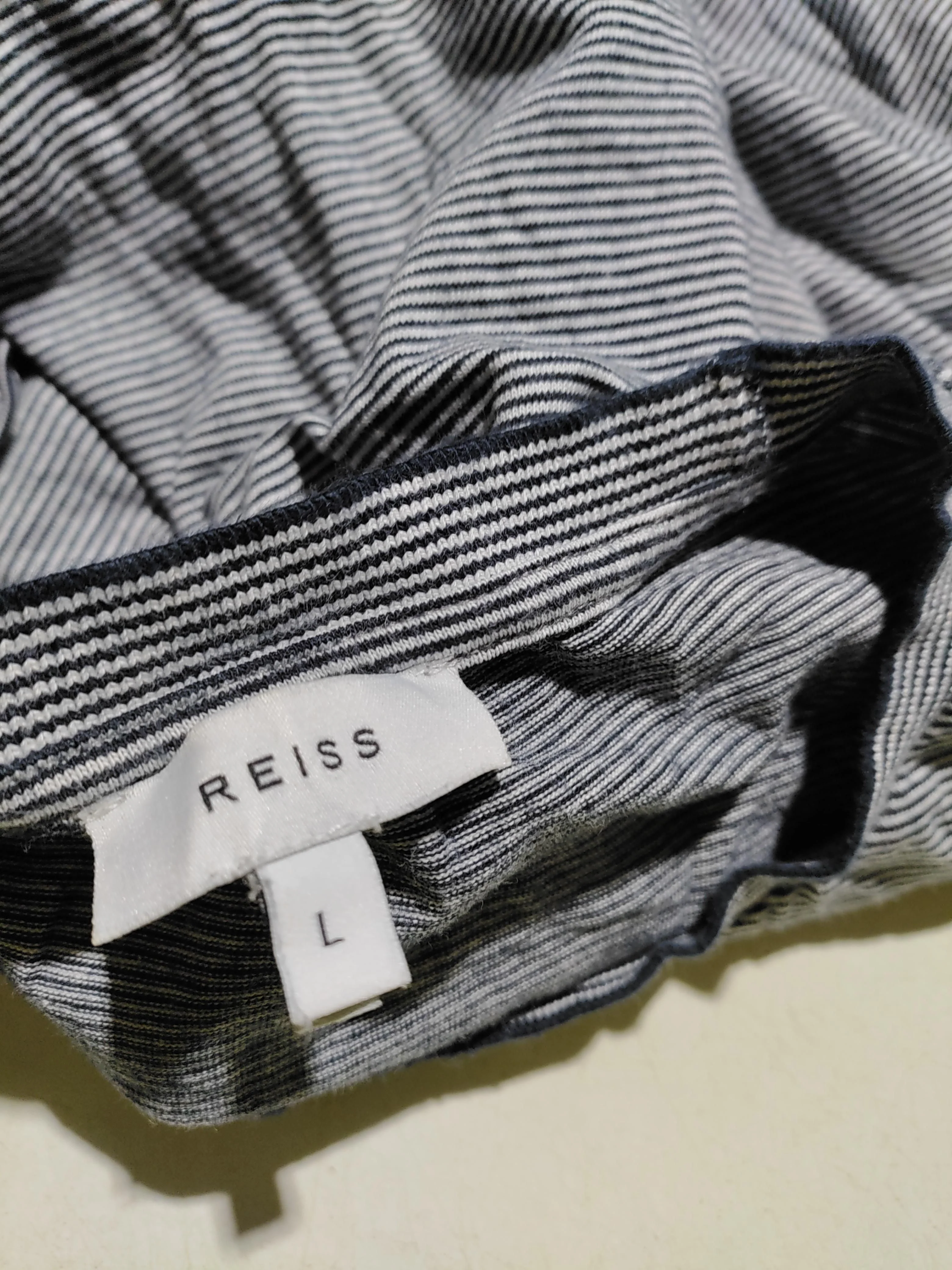 Reiss Men's T-Shirt L Grey Striped 100% Cotton Basic - Image 5