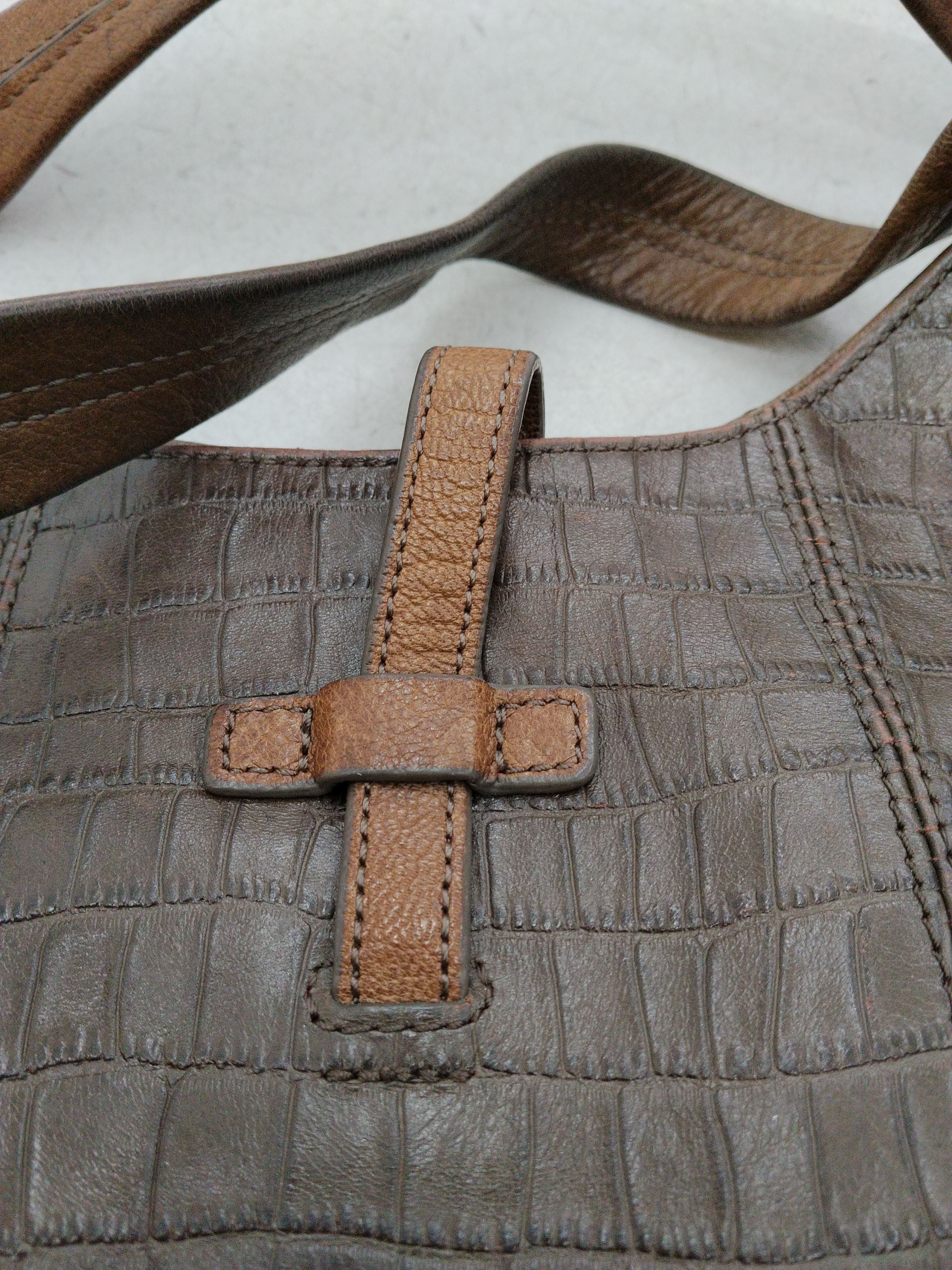 Reiss Women's Bag Brown Animal Print Leather with Cotton Shoulder Bag - Image 6